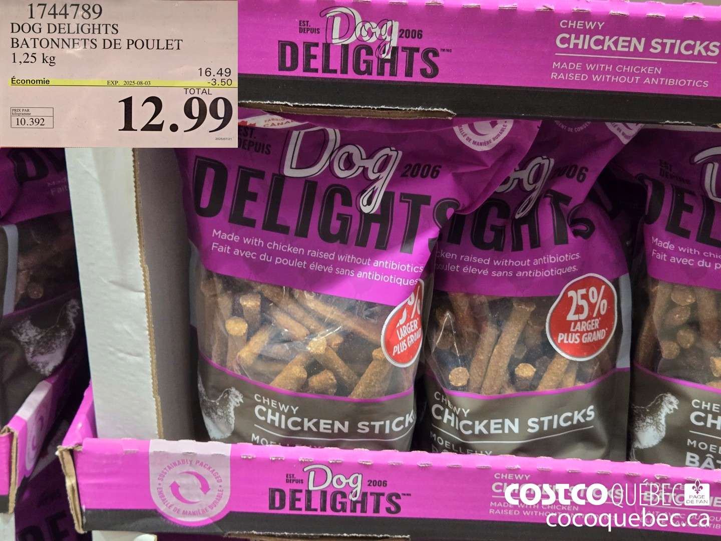 1744789 DOG DELIGHTS BATONNETS DE POULET 1.25 kg  ($3.50 INSTANT SAVINGS EXPIRES ON 2025-08-03) $12.99