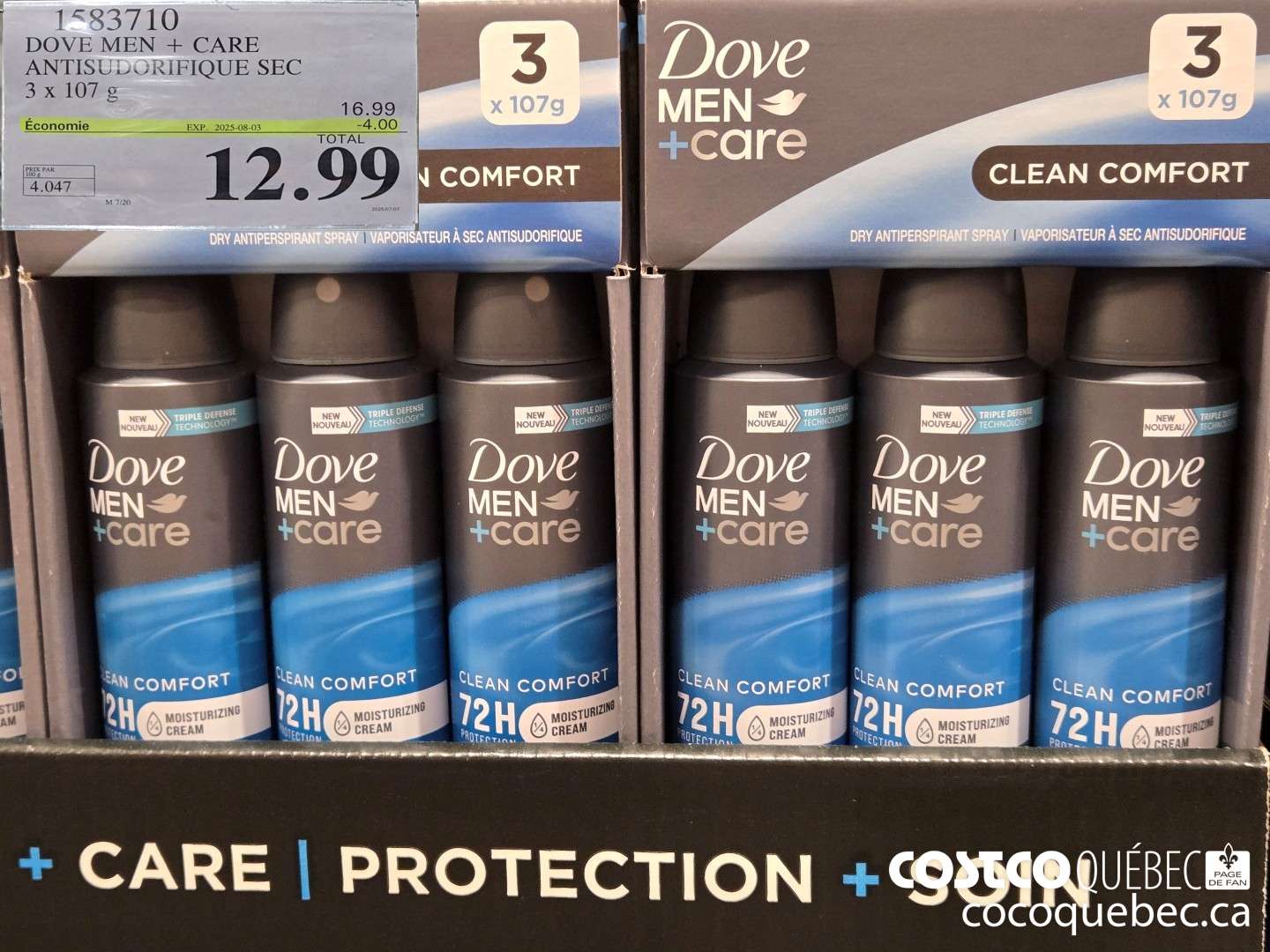 1583710 DOVE MEN + CARE ANTISUUORIFIQUE SEC 3 x 107 G  ($4.00 INSTANT SAVINGS EXPIRES ON 2025-08-03) $12.99