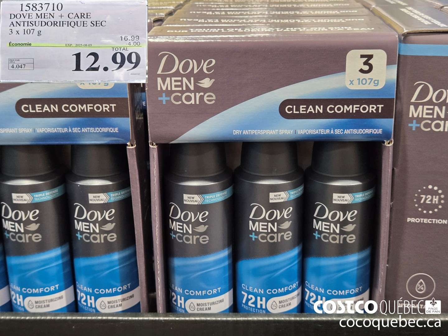 1583710 DOVE MEN + CARE ANTISUUORIFIQUE SEC 3 x 107 G  ($4.00 INSTANT SAVINGS EXPIRES ON 2025-08-03) $12.99