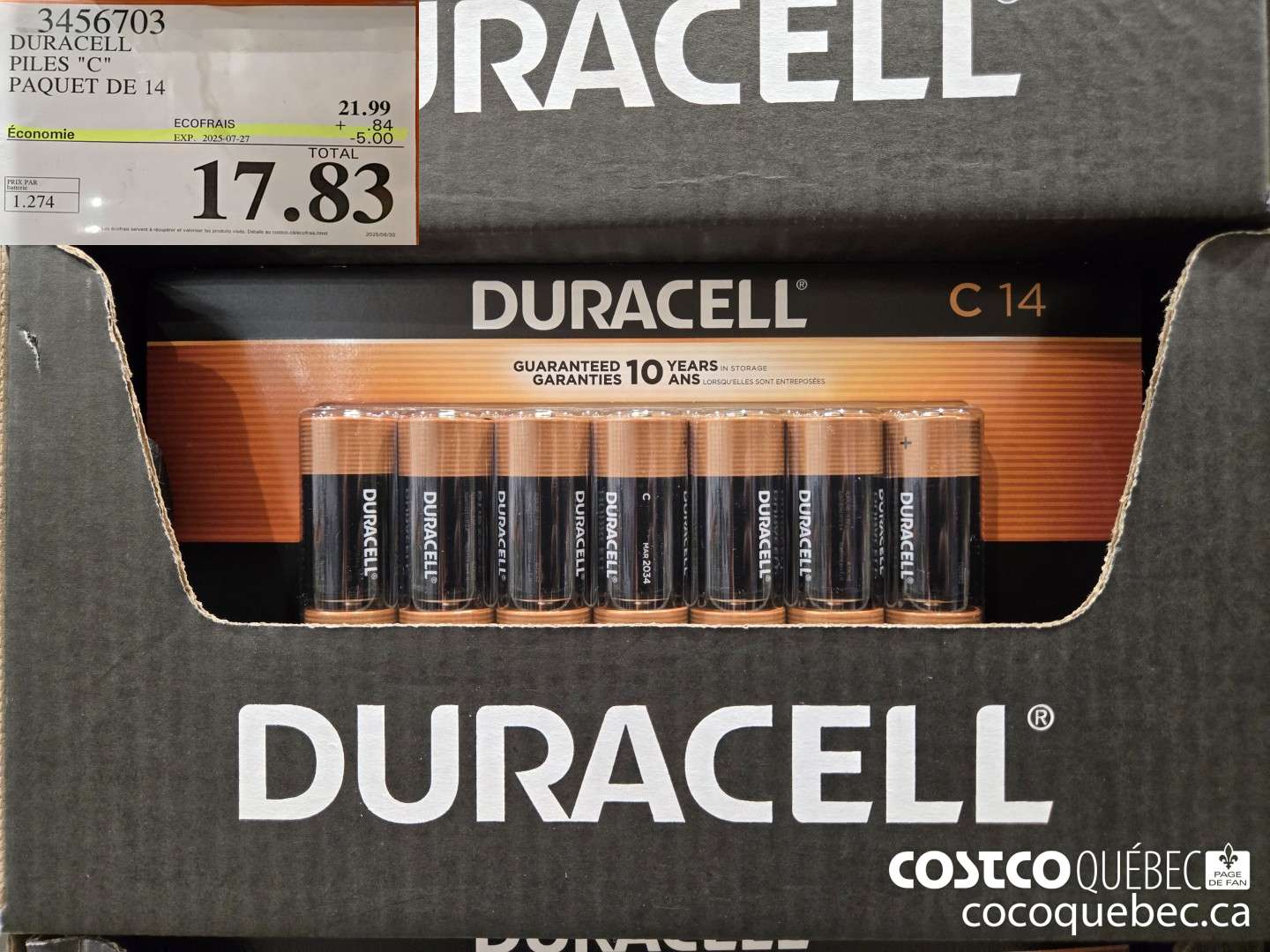 3456703 DURACELL PIERS. CC: PAQUET DE 14 ($5.00 INSTANT SAVINGS EXPIRES ON 2025-07-27) $17.33