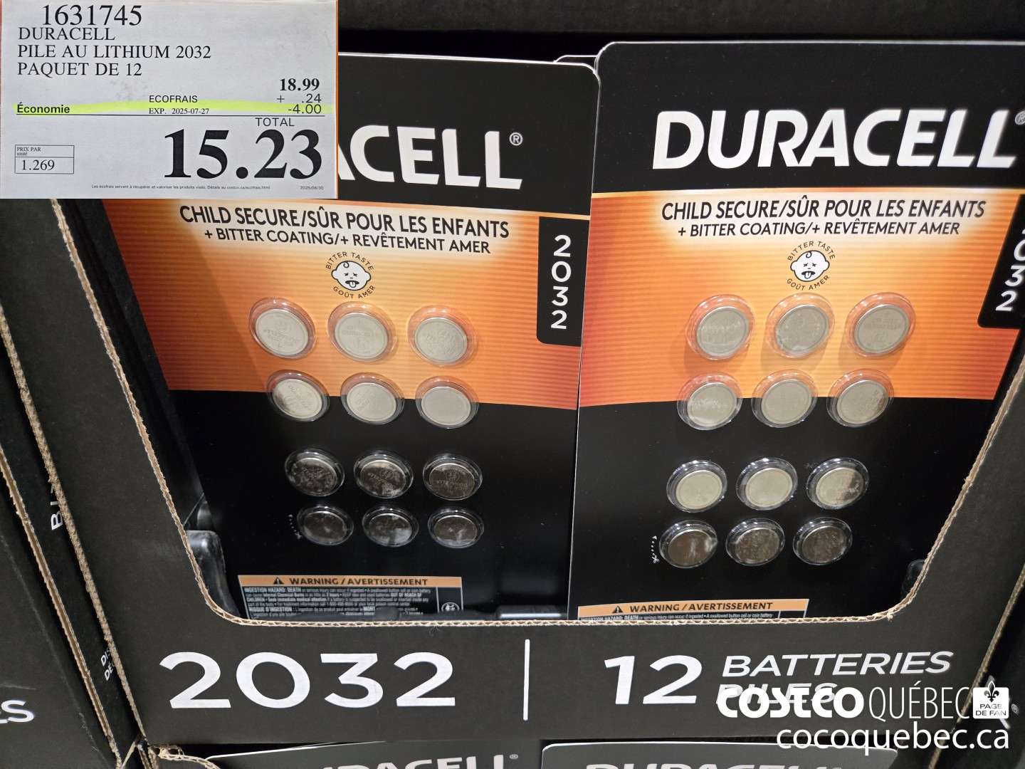 1631745 DURACELL PILE AU LITHIUM 2032 PAQUET DE 12 ($4.00 INSTANT SAVINGS EXPIRES ON 2025-07-27) $15.23