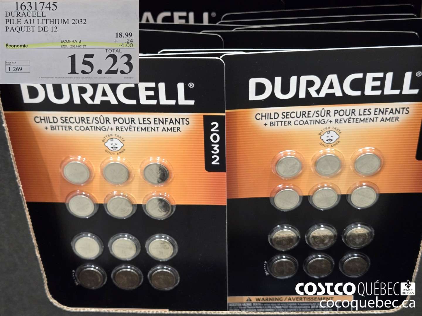 1631745 DURACELL PILE AU LITHIUM 2032 PAQUET DE 12 ($4.00 INSTANT SAVINGS EXPIRES ON 2025-07-27) $15.23