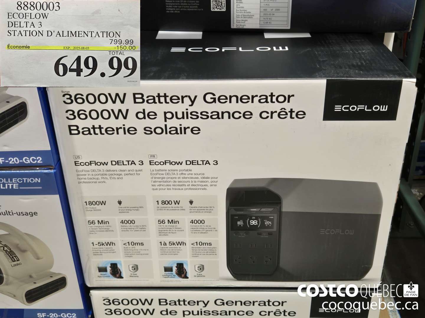 8880003 ECOFLOW DELTA 3 STATION D'ALIMENTATION  ($150.00 INSTANT SAVINGS EXPIRES ON 2025-08-03) $649.99