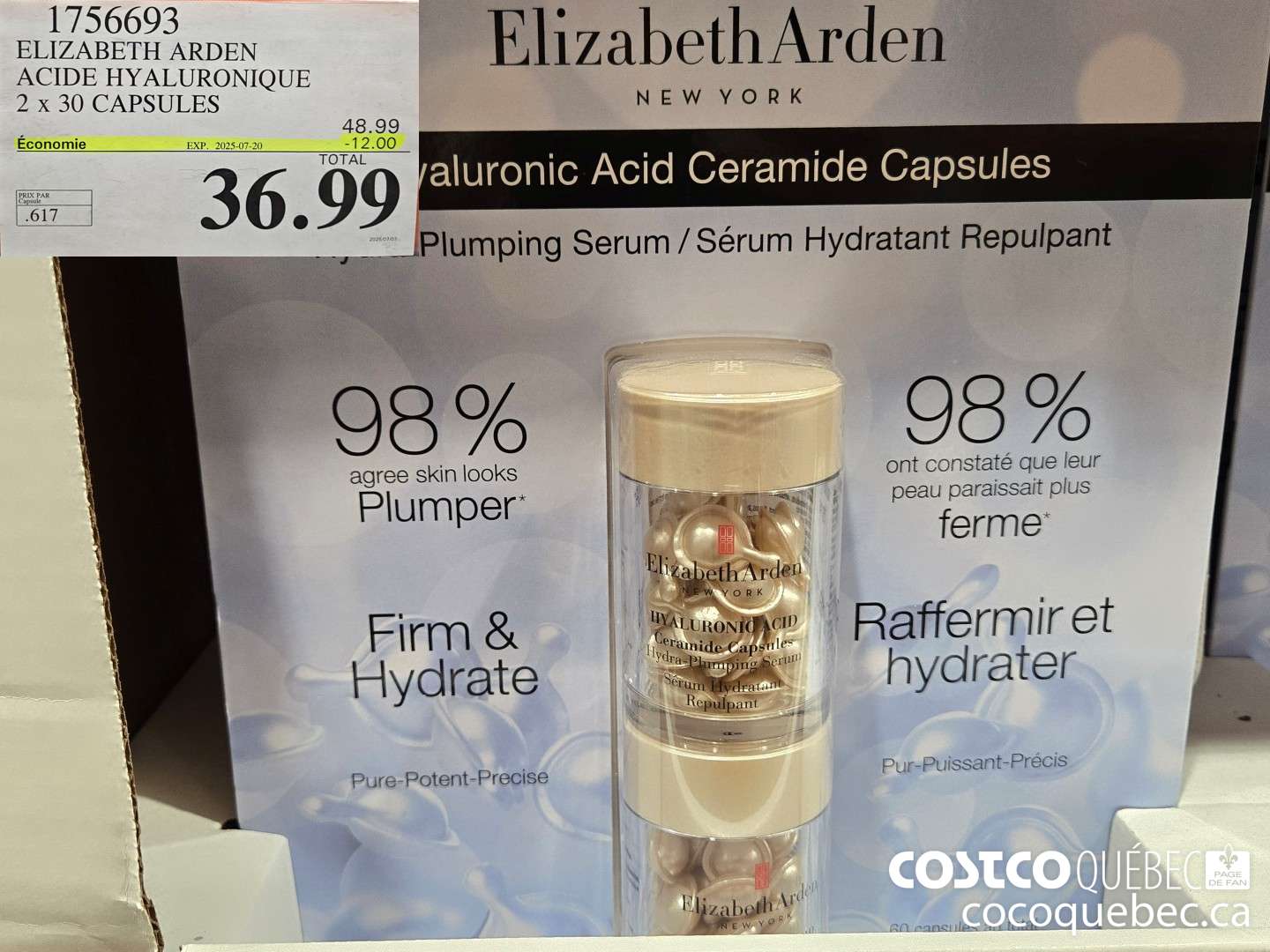 1756693 ELIZABETH ARDEN ACIDE HYALURONIQUE 2 x 30 CAPSULES  ($12.00 INSTANT SAVINGS EXPIRES ON 2025-07-20) $36.99