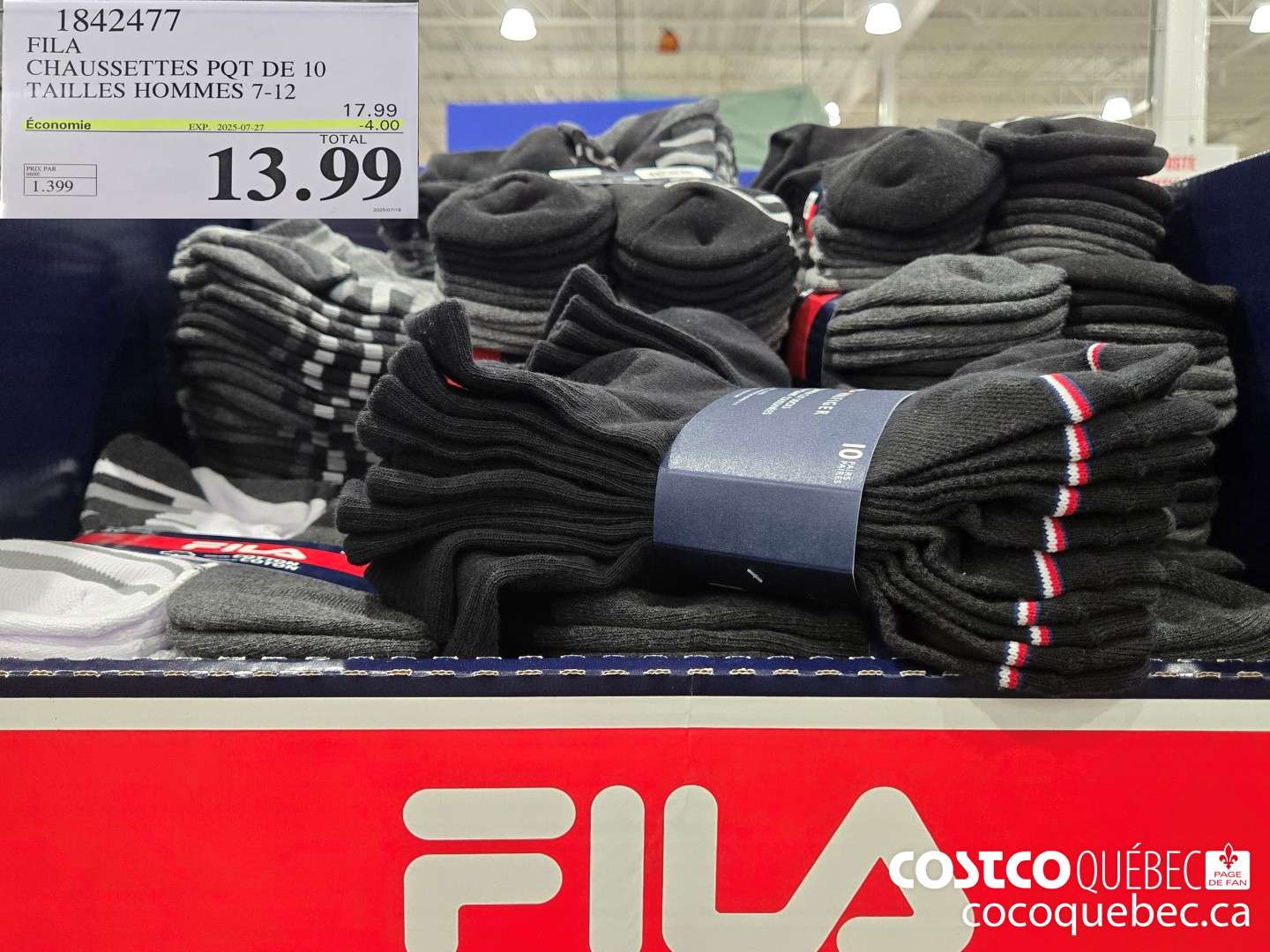 1842477 FILA CHAUSSETTES PQT DE 10 TAILLES HOMMES 7-12  ($4.00 INSTANT SAVINGS EXPIRES ON 2025-06-08) $13.99