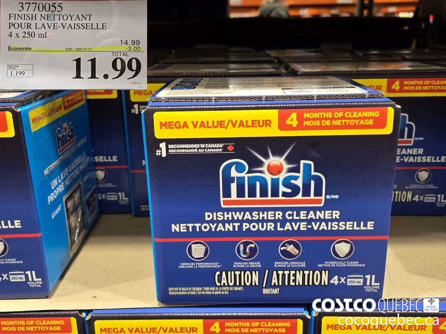 3770055 FINISH NETTOYANT POUR LAVE-VAISSELLE 4 x 250 ml  ($3.00 INSTANT SAVINGS EXPIRES ON 2025-07-27) $11.99