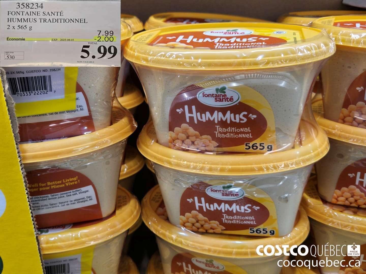 358234 FONTAINE SANTE HUMMUS TRADITIONNEL 2x 565 g ($2.00 INSTANT SAVINGS EXPIRES ON 2025-08-03) $5.99