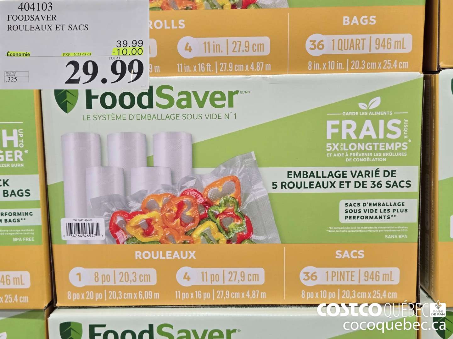 404103 FOODSAVER ROULEAUX ET SACS  ($10.00 INSTANT SAVINGS EXPIRES ON 2025-08-03) $29.99