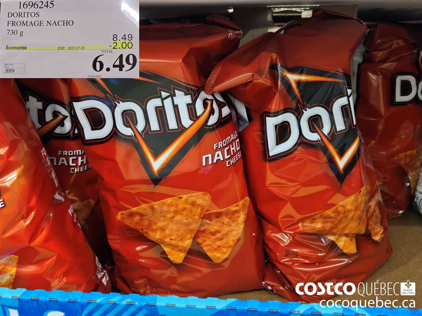 1696245 FRITO LAY DORITOS NACHO 730 g ($2.00 INSTANT SAVINGS EXPIRES ON 2025-07-20) $7.49
