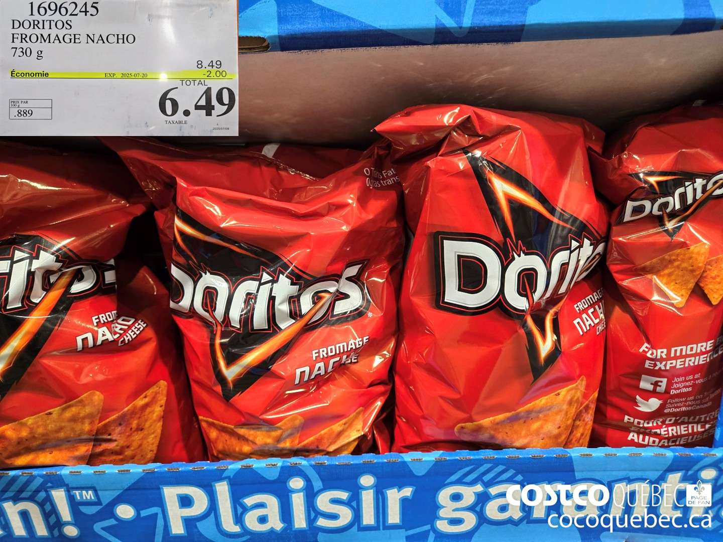 1696245 FRITO LAY DORITOS NACHO 730 g ($2.00 INSTANT SAVINGS EXPIRES ON 2025-07-20) $6.49