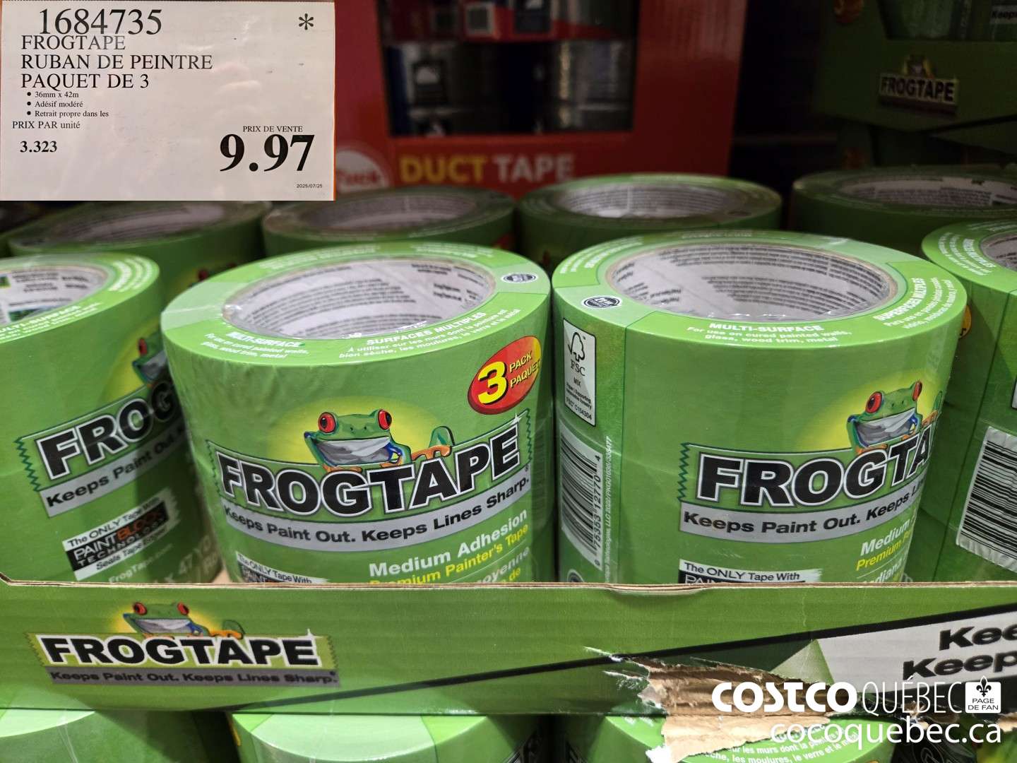 1684735 FROGTAPE RUBAN DE PEINTRE PAQUET DE 3  $9.97