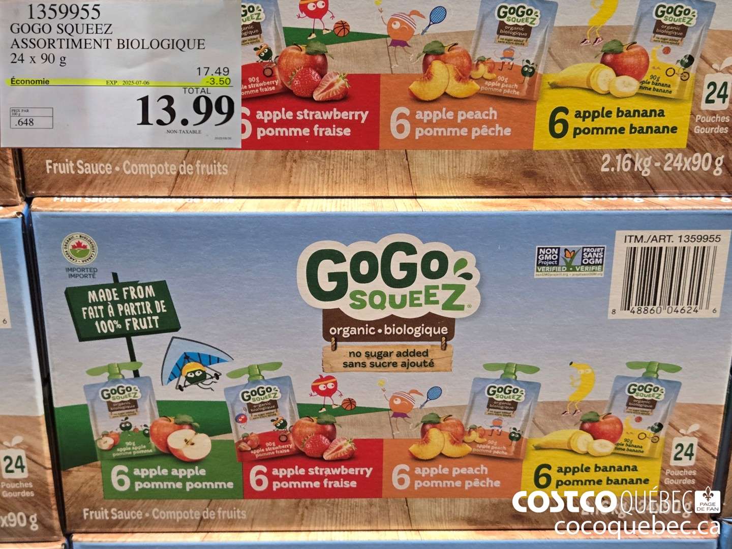 1359955 GOGO SQUEEZ ASSORTIMENT BIOLOGIQUE 24 x 90 g  ($4.00 INSTANT SAVINGS EXPIRES ON 2025-07-06) $13.99