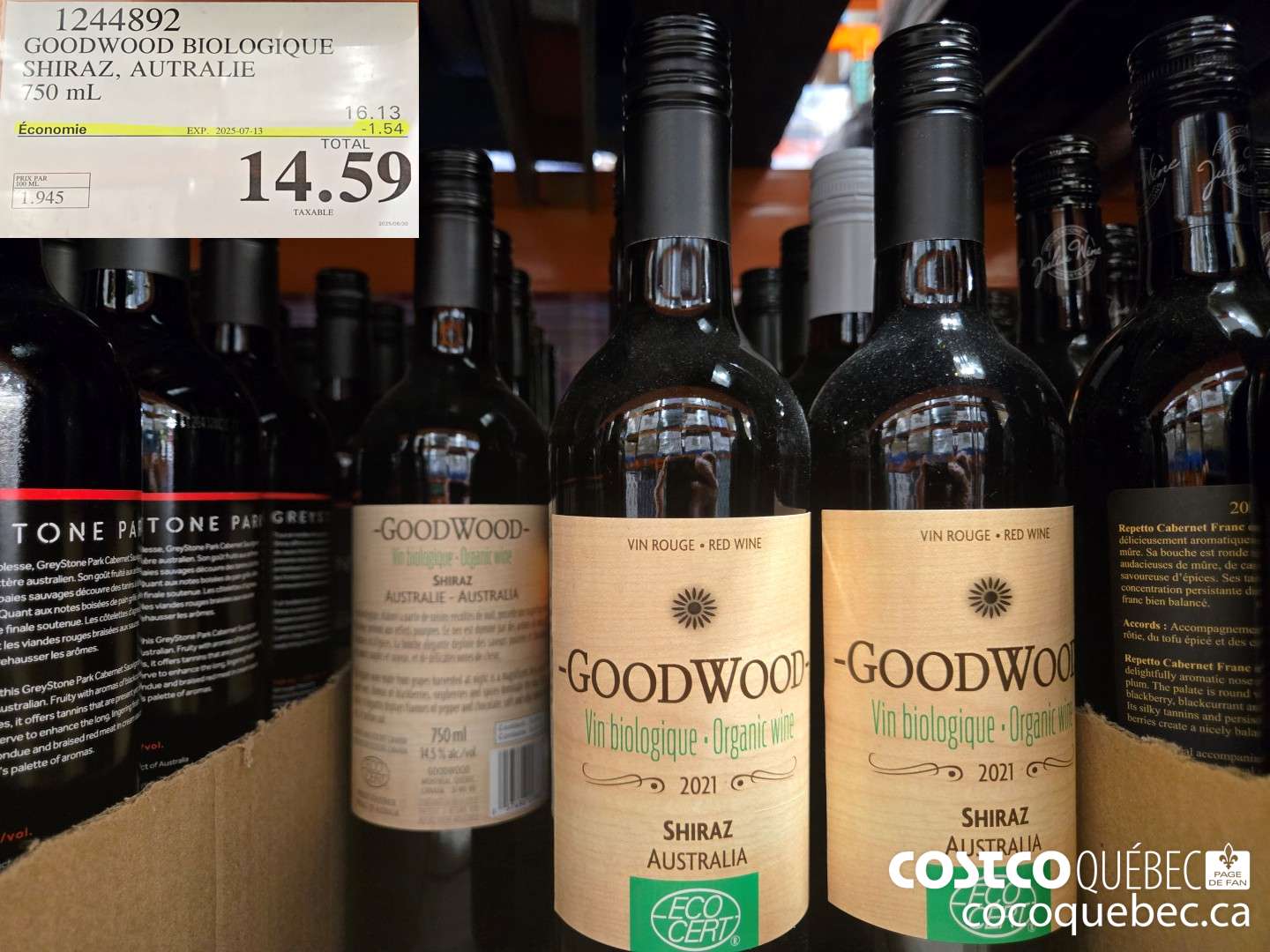 1244892 GOODWOOD BIOLOGIQUE SHIRAZ, AUTRALIE 750 mL ($1.36 INSTANT SAVINGS EXPIRES ON 2025-07-13) $13.99