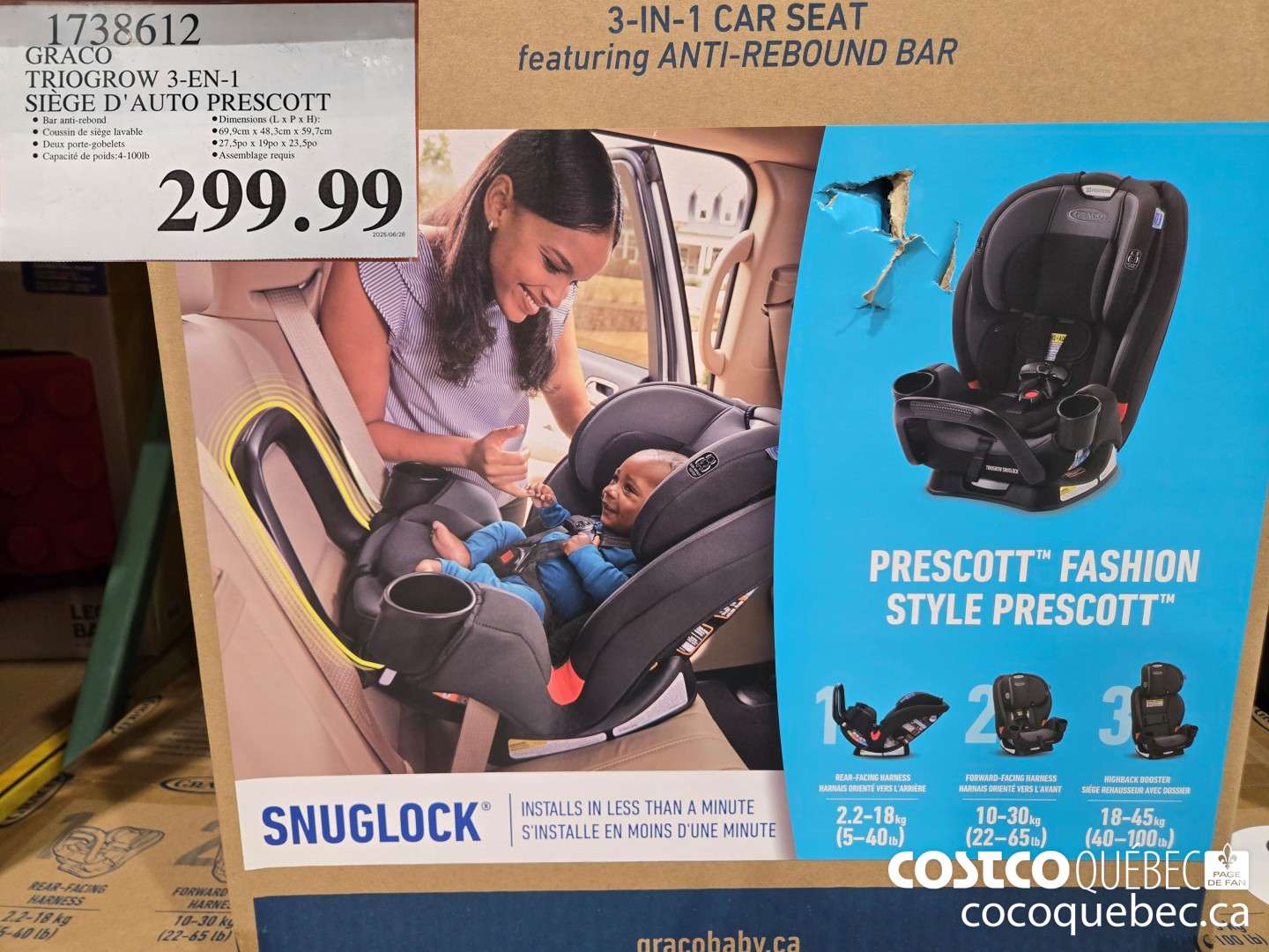 1738612 GRACO TRIOGROW 3-EN-1 SIEGE D'AUTO PRESCOTT  $299.99