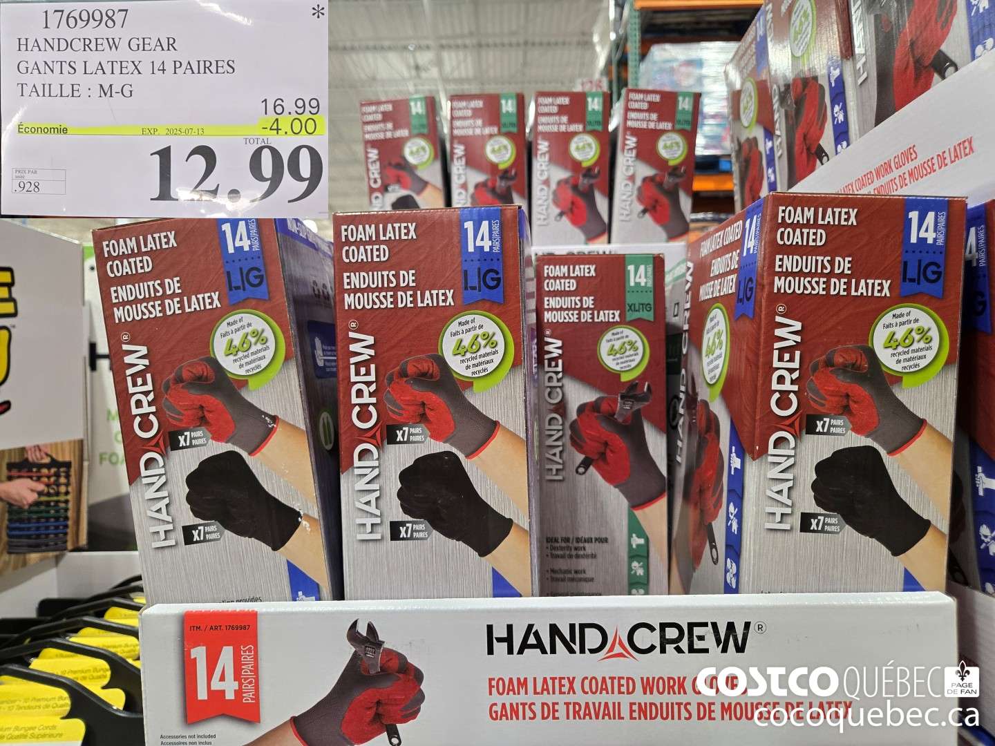 1769987 HANDCREW GEAR GANTS LATEX 14 PAIRES TAILLE : M-G  ($4.00 INSTANT SAVINGS EXPIRES ON 2025-07-13) $12.99