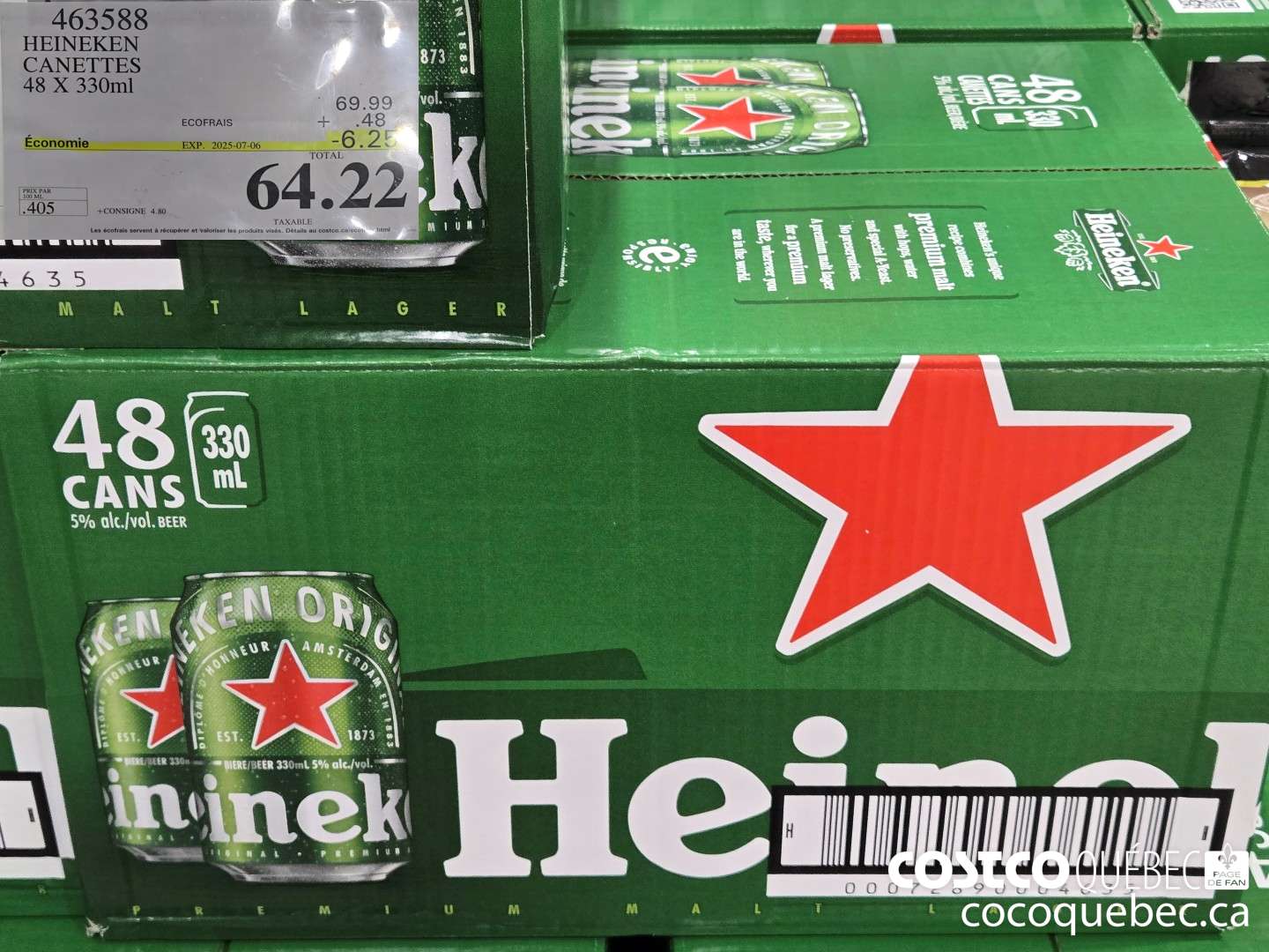 463588 HEINEKEN CANETTES 48 X 330 ML $3.00OFF ($6.25 INSTANT SAVINGS EXPIRES ON 2025-07-06) $64.22