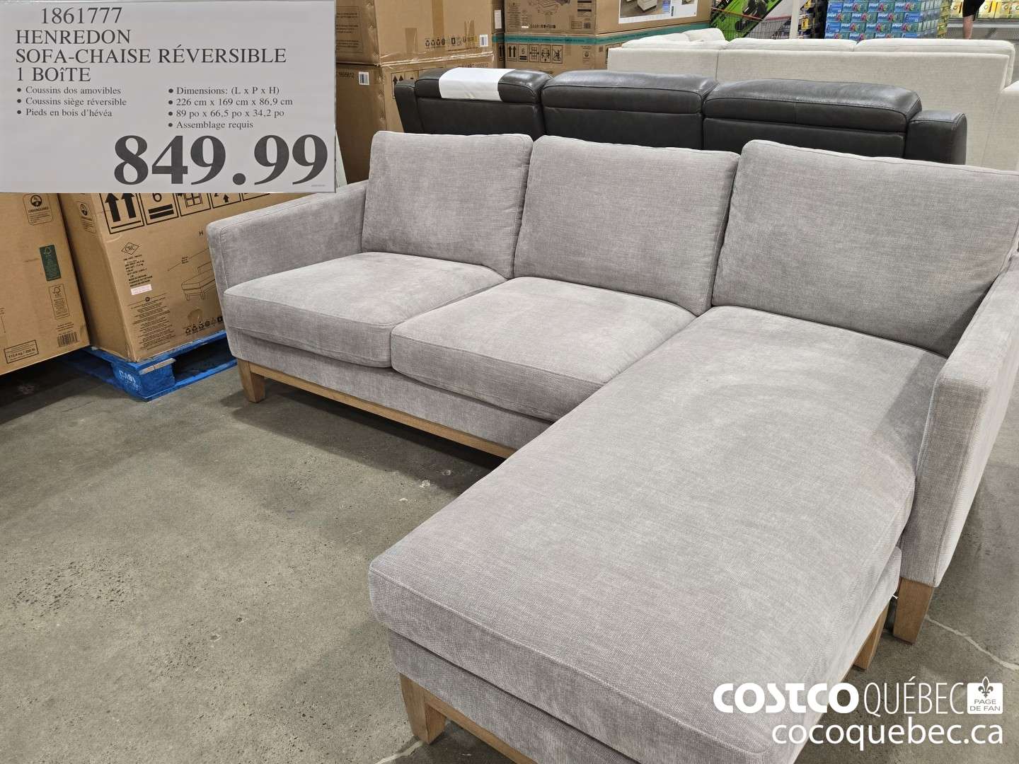 1861777 HENREDON SOFA-CHAISE REVERSIBLE 1 BOITE  $849.99