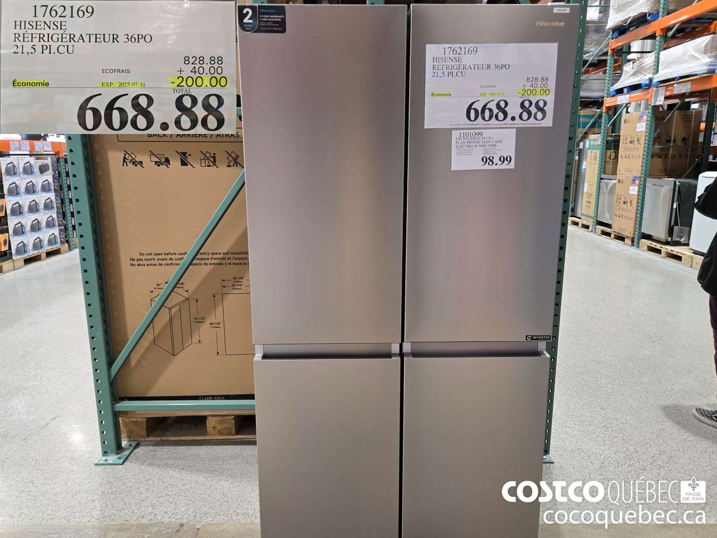 1762169 HISENSE REFRIGERATEUR 36PO 215 PLCU  ($200.00 INSTANT SAVINGS EXPIRES ON 2025-07-31) $1039.99