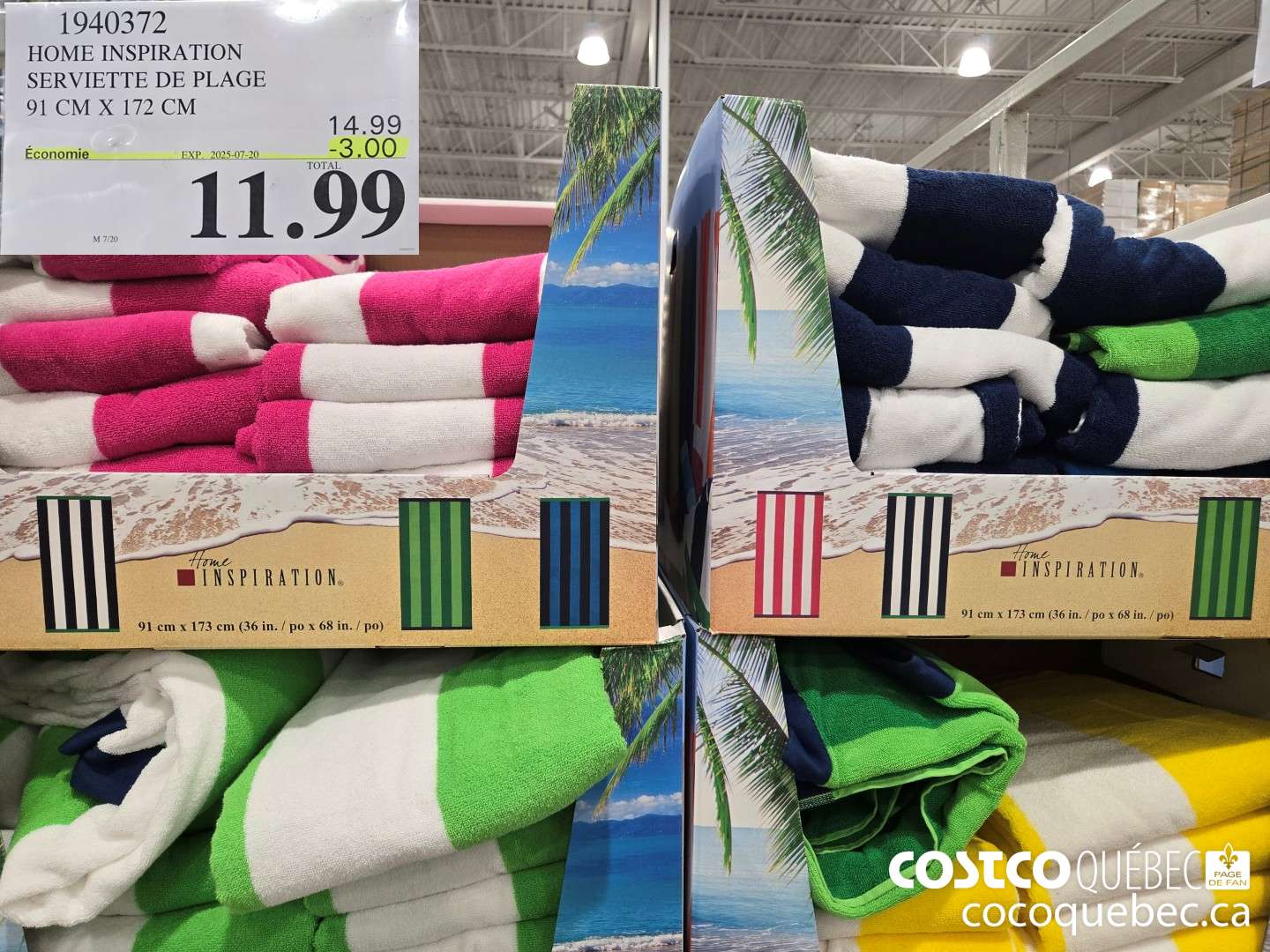 1940372 HOME INSPIRATION SERVIETTE DE PLAGE 91 CM X 172 CM  ($3.00 INSTANT SAVINGS EXPIRES ON 2025-07-20) $11.99