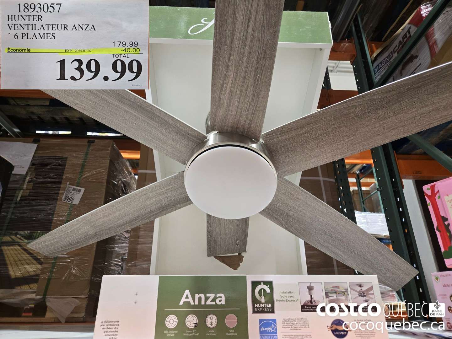 1893057 HUNTER VENTILATEUR ANZA * 6 PLAMES  ($40.00 INSTANT SAVINGS EXPIRES ON 2025-07-07) $139.99