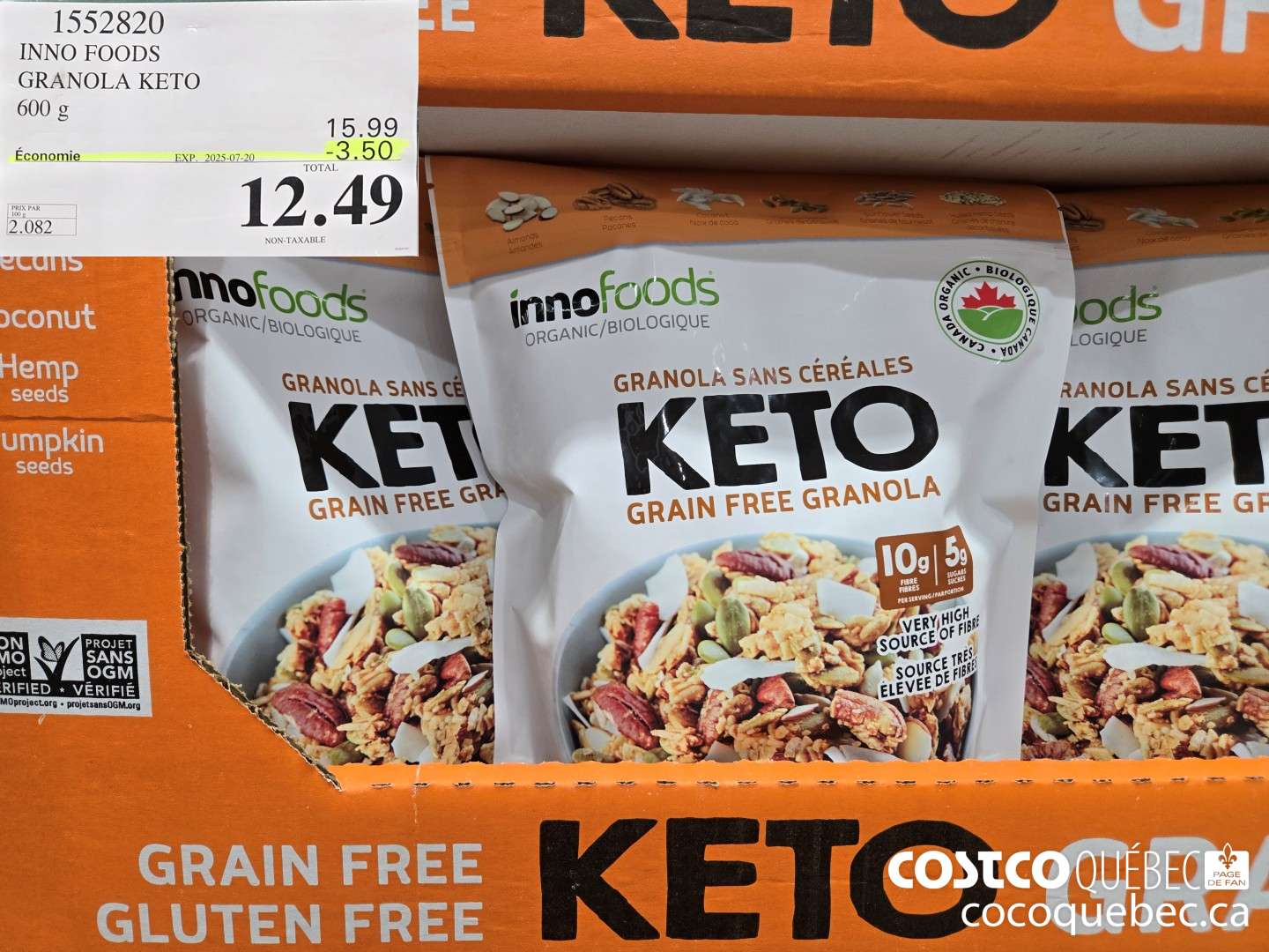 1552820 INNO FOODS GRANOLA KETO 600 g  ($3.50 INSTANT SAVINGS EXPIRES ON 2025-07-20) $12.49