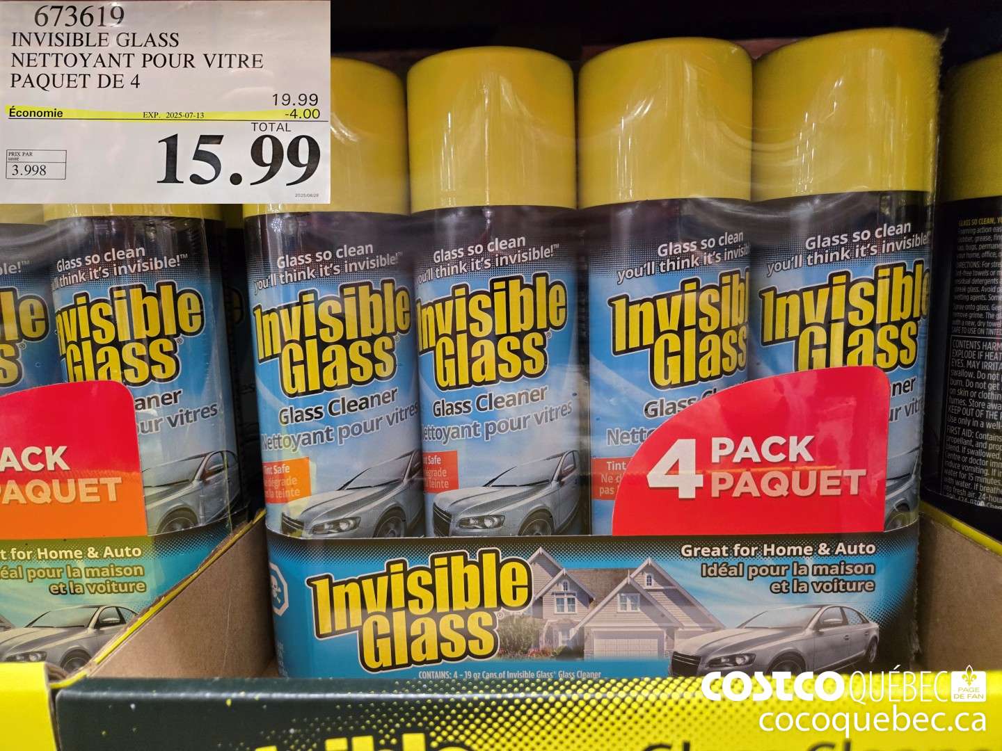673619 INVISIBLE GLASS NETTOYANT POUR VITRE 4 x 539 AAA ($4.00 INSTANT SAVINGS EXPIRES ON 2025-07-13) $15.99
