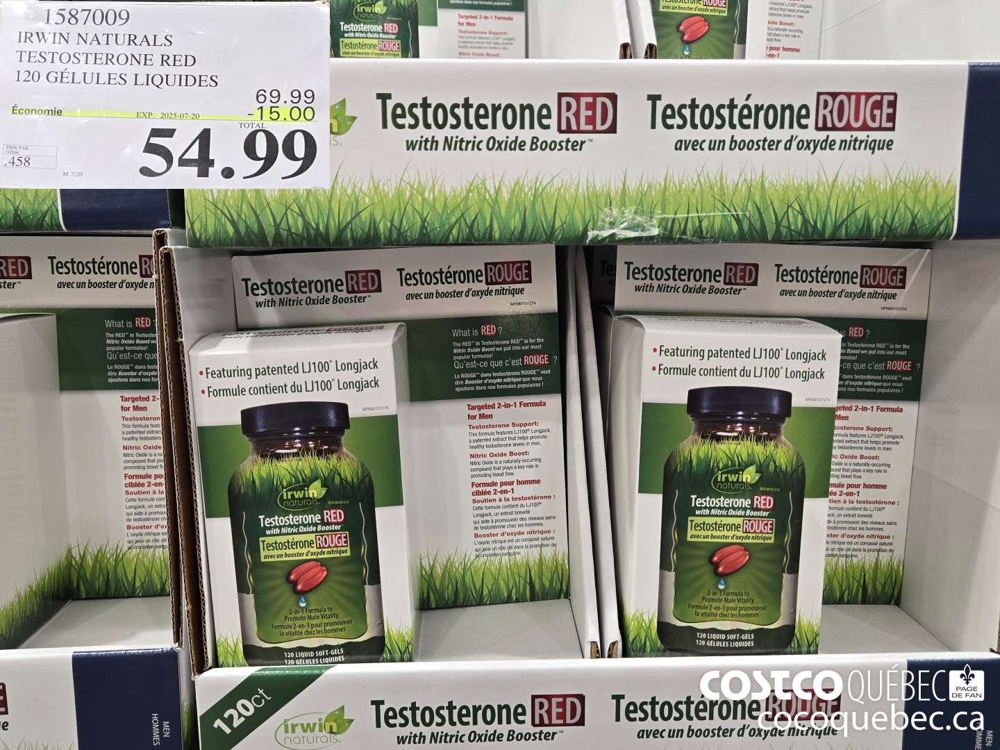 1587009 IRWIN NATURALS TESTOSTERONE RED 120 GELULES LIQUIDES  ($15.00 INSTANT SAVINGS EXPIRES ON 2025-07-20) $54.99