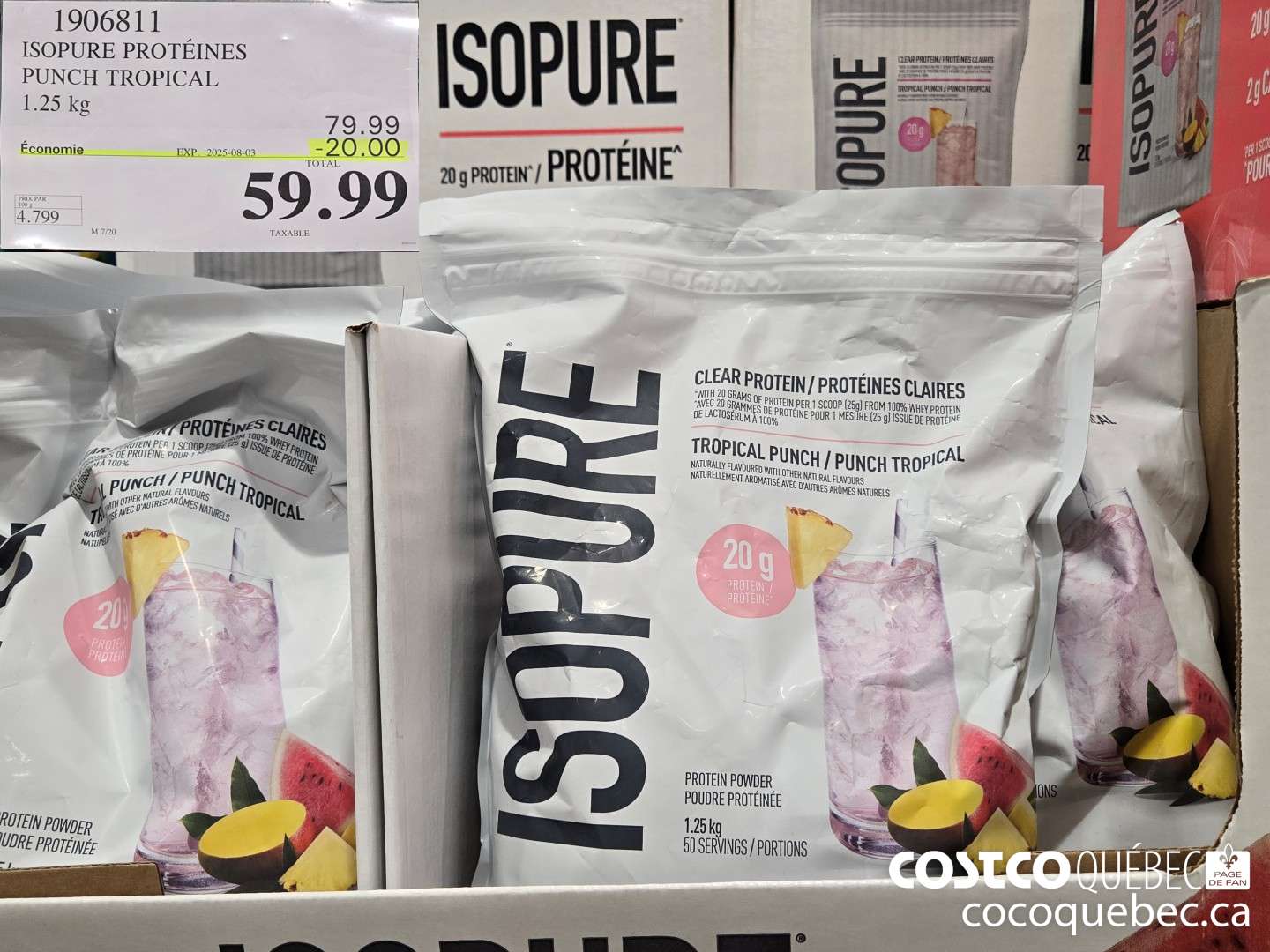 1906811 ISOPURE PROTEINES PUNCH TROPICAL  ($20.00 INSTANT SAVINGS EXPIRES ON 2025-08-03) $59.99