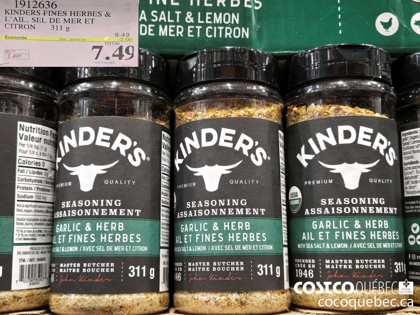 1912636 KINDERS FINES HERBES & L'AIL, SEL DE MER ET CITRON  ($22.00 INSTANT SAVINGS EXPIRES ON 2025-07-20) $7.49