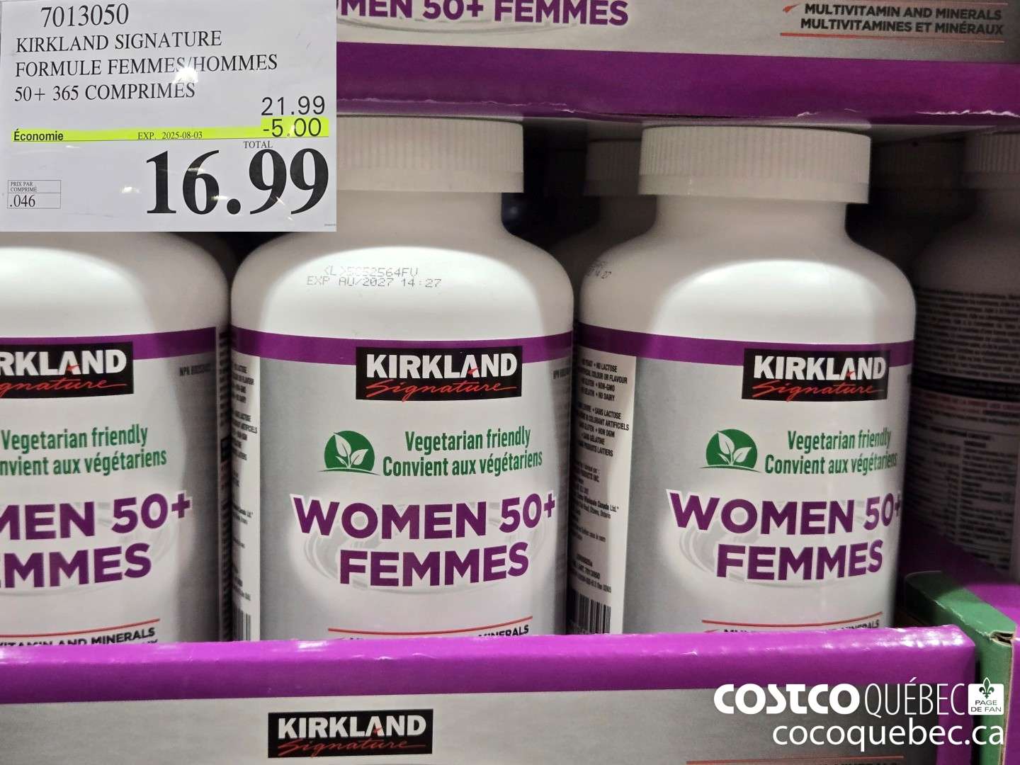 7013050 KIRKLAND SIGNATURE 50+ FEMMES 365 COMPRIMES ($5.00 INSTANT SAVINGS EXPIRES ON 2025-08-03) $16.99