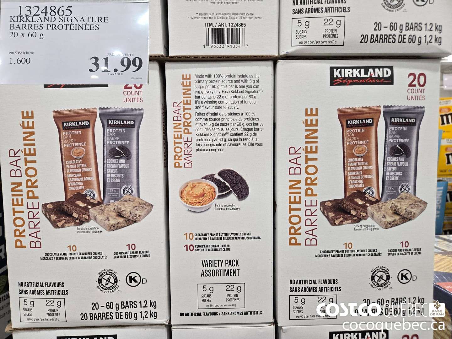 1324865 KIRKLAND SIGNATURE BARRES PROTEINEES 20 x 60 g  $31.99