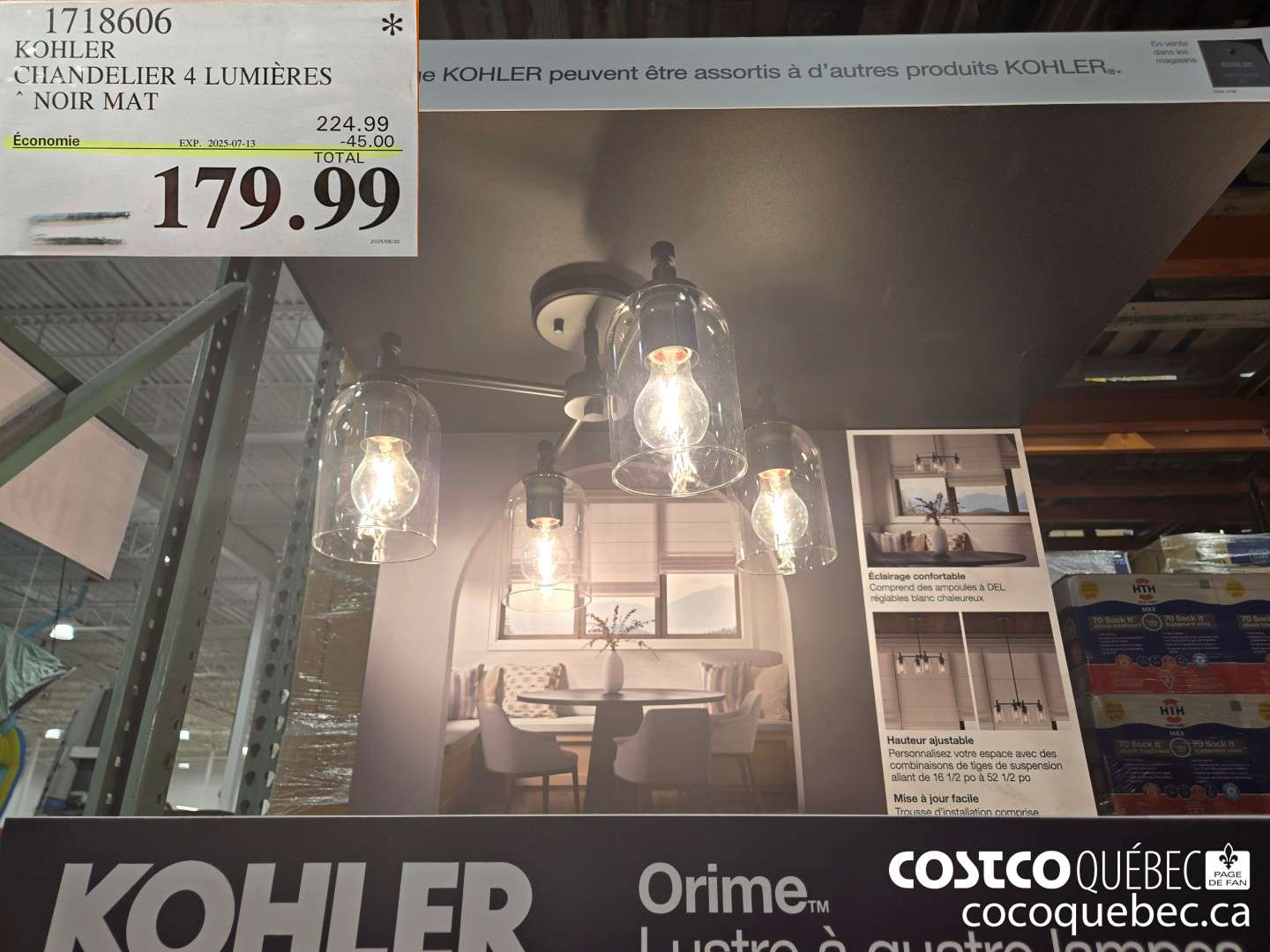 1718606 KOHLER CHANDELIER 4 LUMIERES * NOIR MAT  ($45.00 INSTANT SAVINGS EXPIRES ON 2025-07-13) $179.99