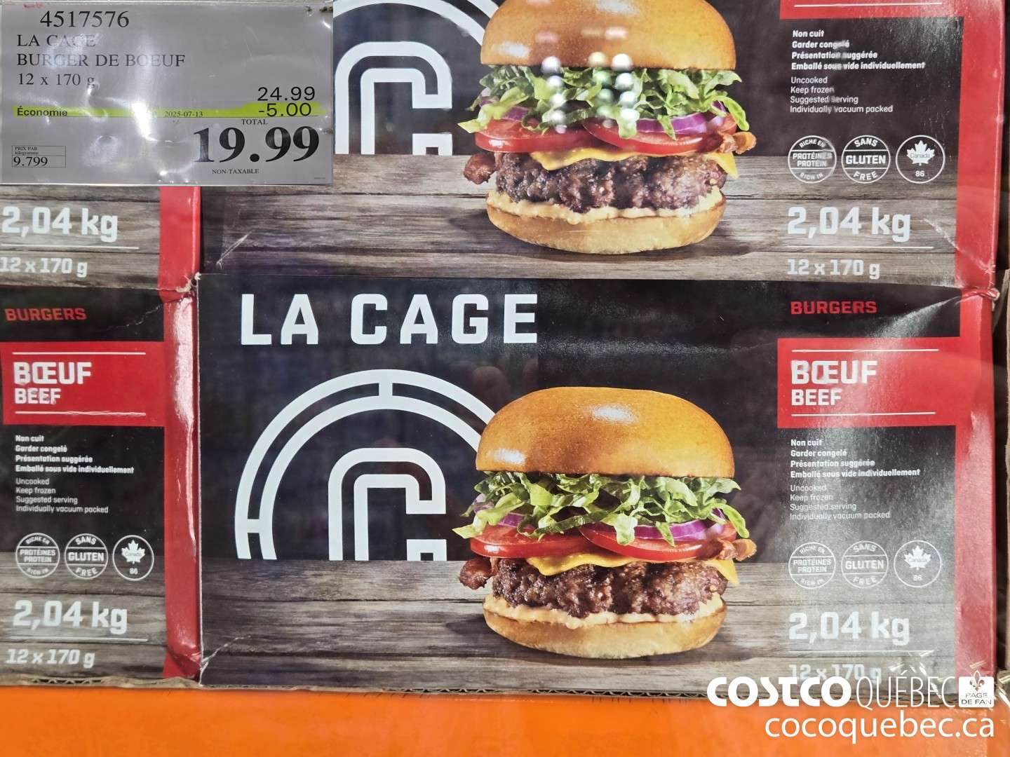 4517576 LA CAGE BURGER DE BOEUF 12 x 170 G  ($5.00 INSTANT SAVINGS EXPIRES ON 2025-07-13) $19.99