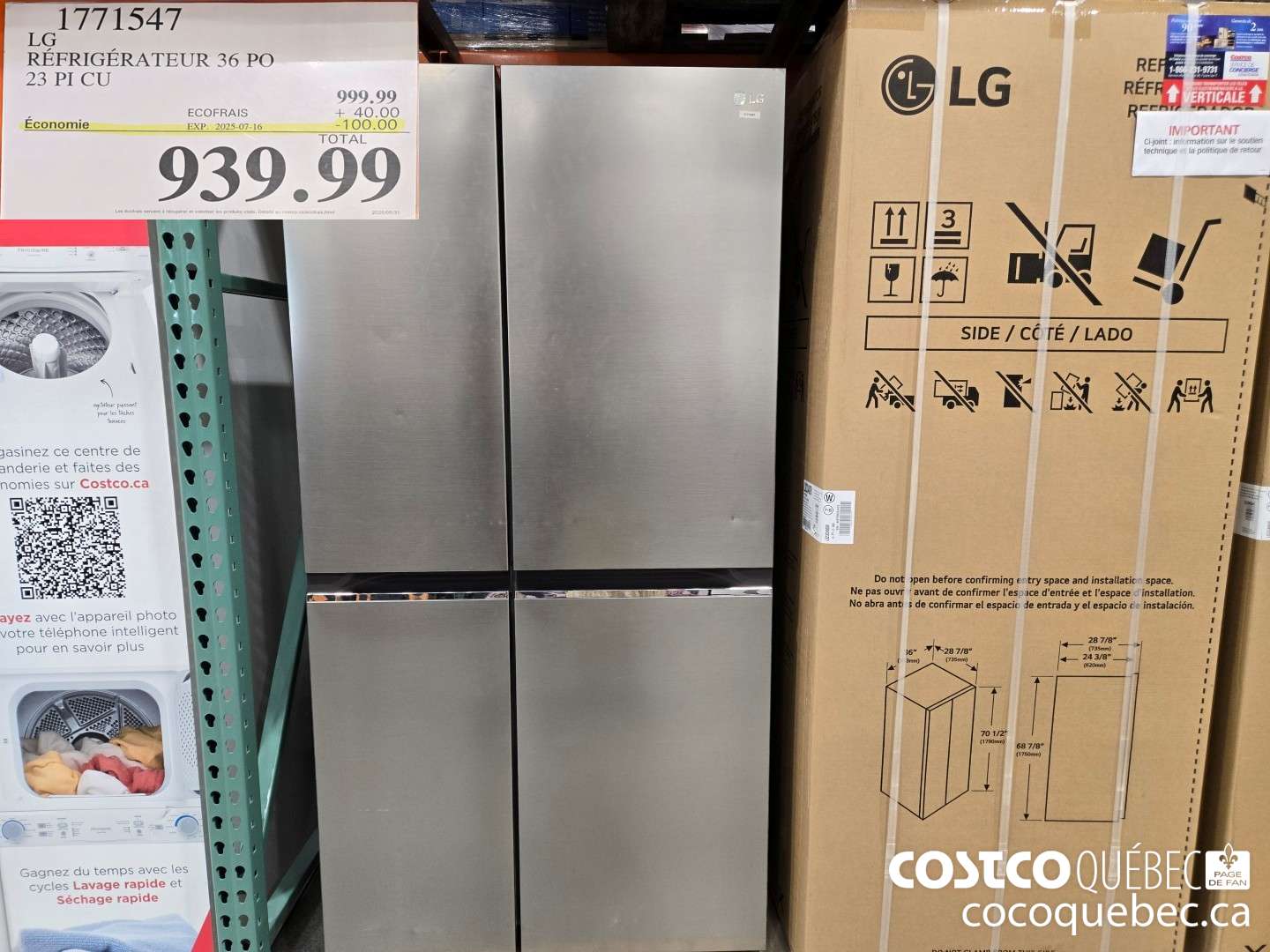 1771547 LG REFRIGERATEUR 36 PO 23 PICU  ($100.00 INSTANT SAVINGS EXPIRES ON 2025-07-16) $939.99