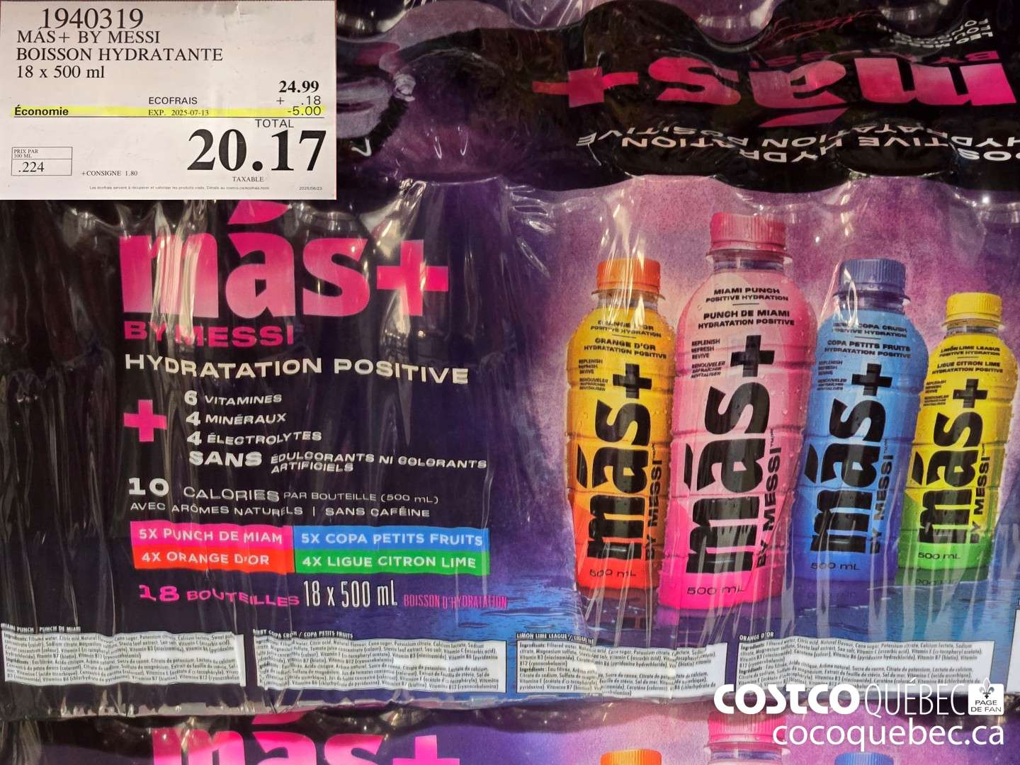 1940319 MAS+ BY MESSI BOISSON HYDRATANTE 18 x 500 ml 2025/06/23  ($5.00 INSTANT SAVINGS EXPIRES ON 2025-07-13) $20.17