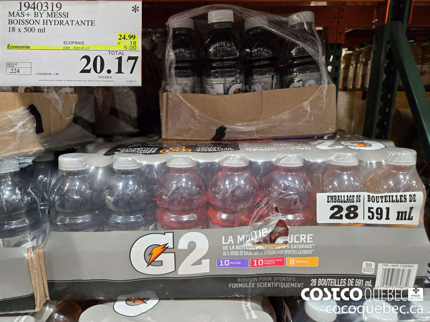 1940319 MAS+ BY MESSI BOISSON HYDRATANTE 18 x 500 ml  ($5.00 INSTANT SAVINGS EXPIRES ON 2025-07-13) $20.17