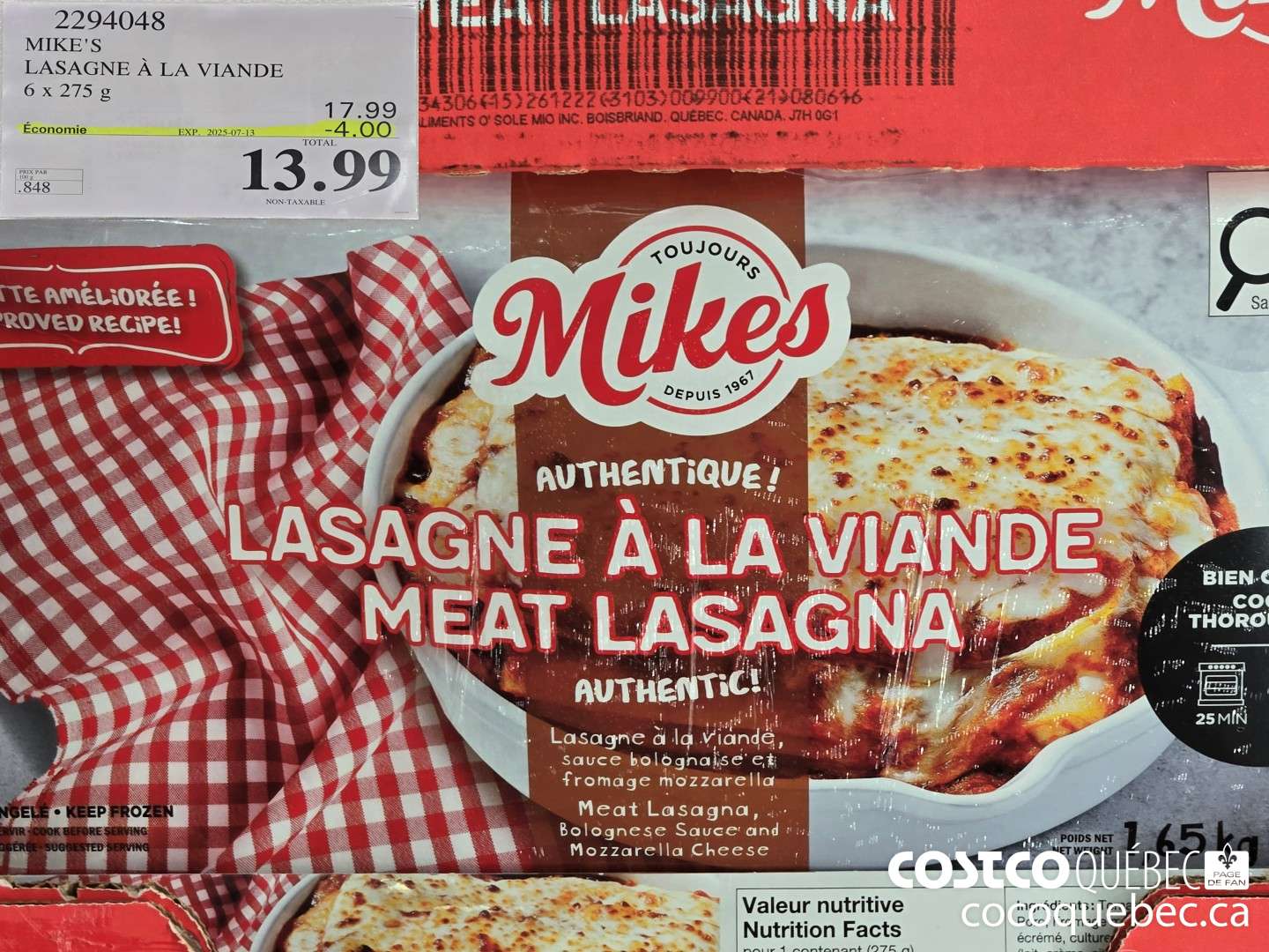 2294048 MIKE'S LASAGNE A LA VIANDE 2025-07-13 -  ($4.00 INSTANT SAVINGS) $13.99