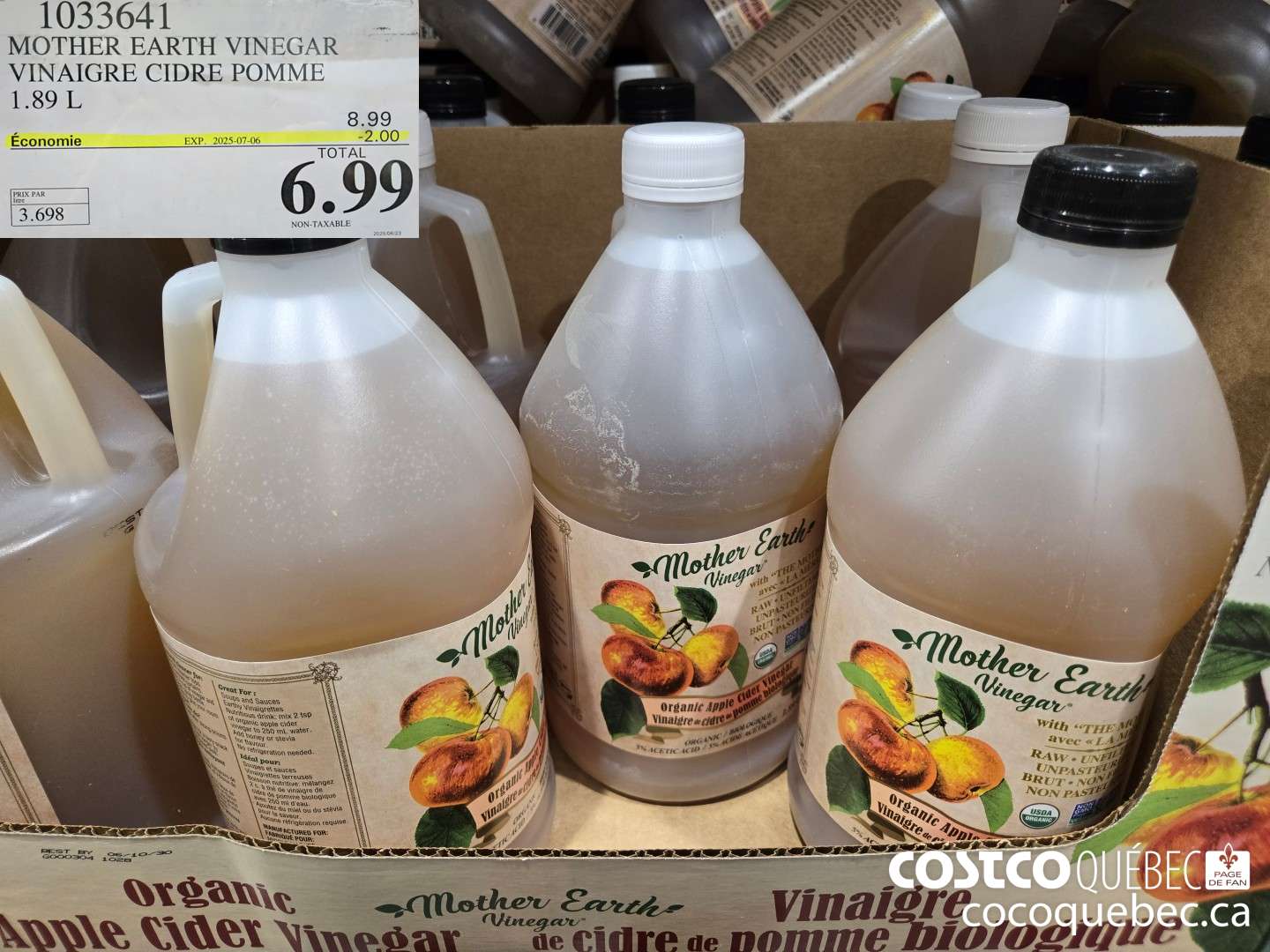 1033641 MOTHER EARTH VINEGAR VINAIGRE CIDRE POMME  ($2.00 INSTANT SAVINGS EXPIRES ON 2025-07-06) $6.99