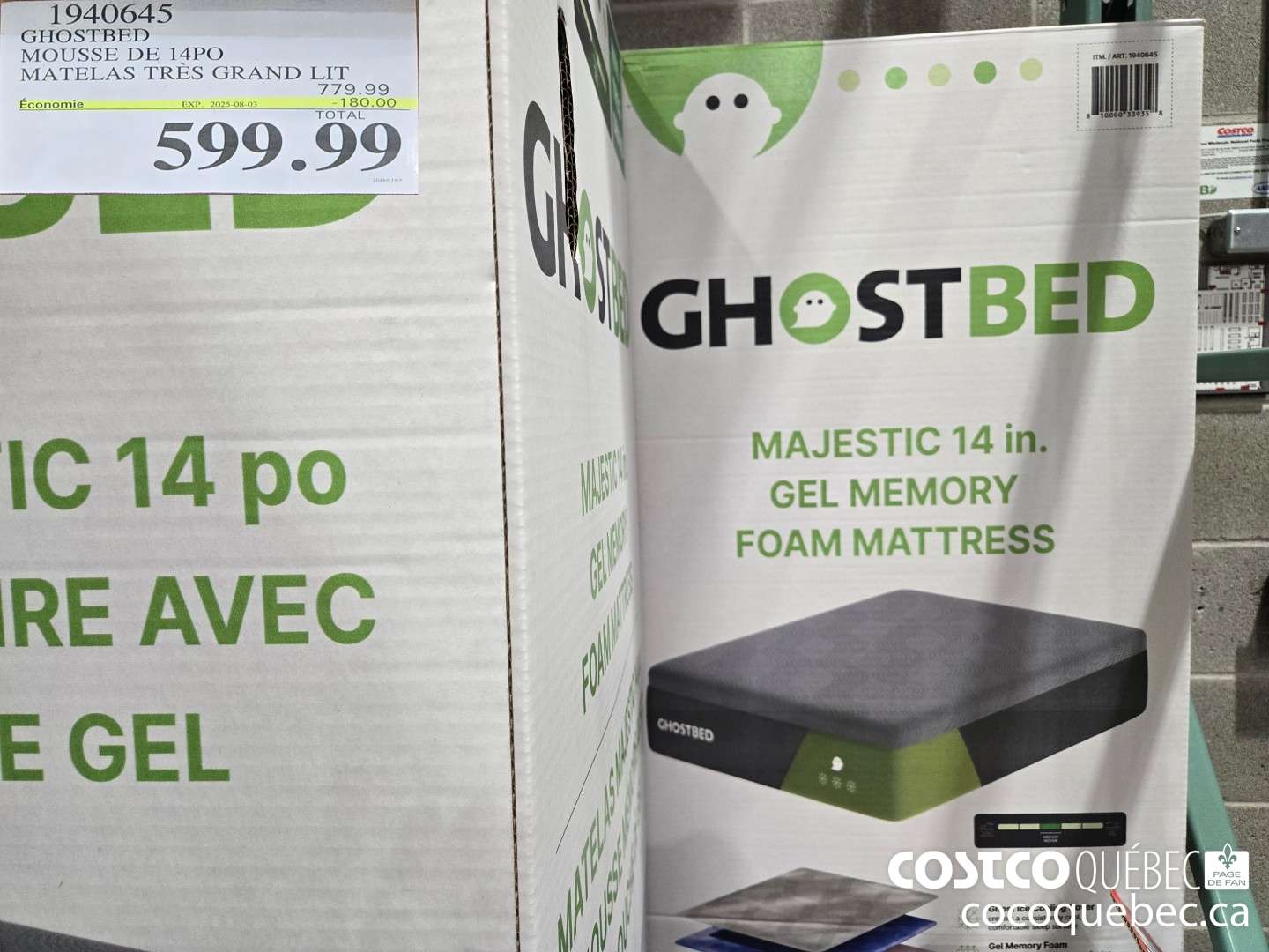 1940645 MOUSSE DE 14PO MATELAS TRES GRAND LIT  ($180.00 INSTANT SAVINGS EXPIRES ON 2025-08-03) $599.99