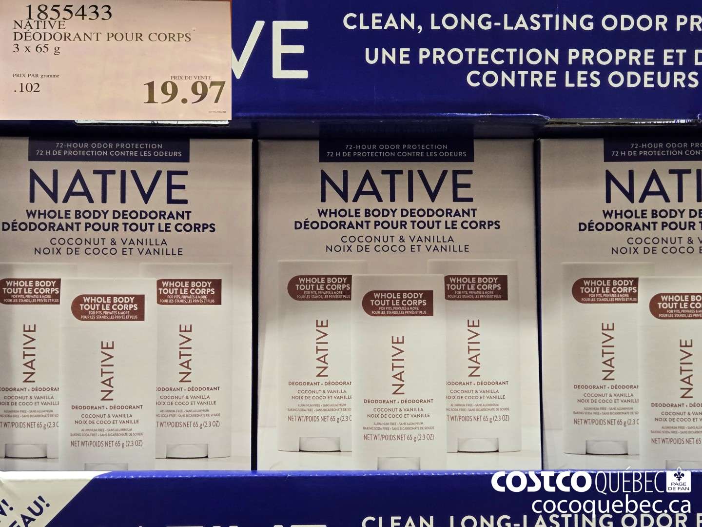 1855433 NATIVE DEODORANT 3x65 g  $19.97