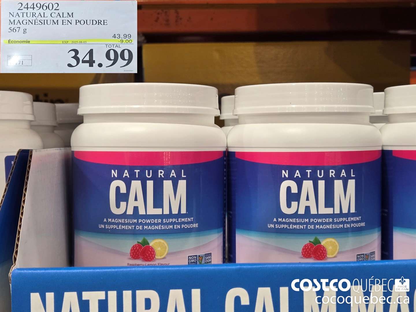 2449602 NATURAL CALM MAGNESIUM EN POUDRE 567 g  ($9.00 INSTANT SAVINGS EXPIRES ON 2025-08-03) $34.99