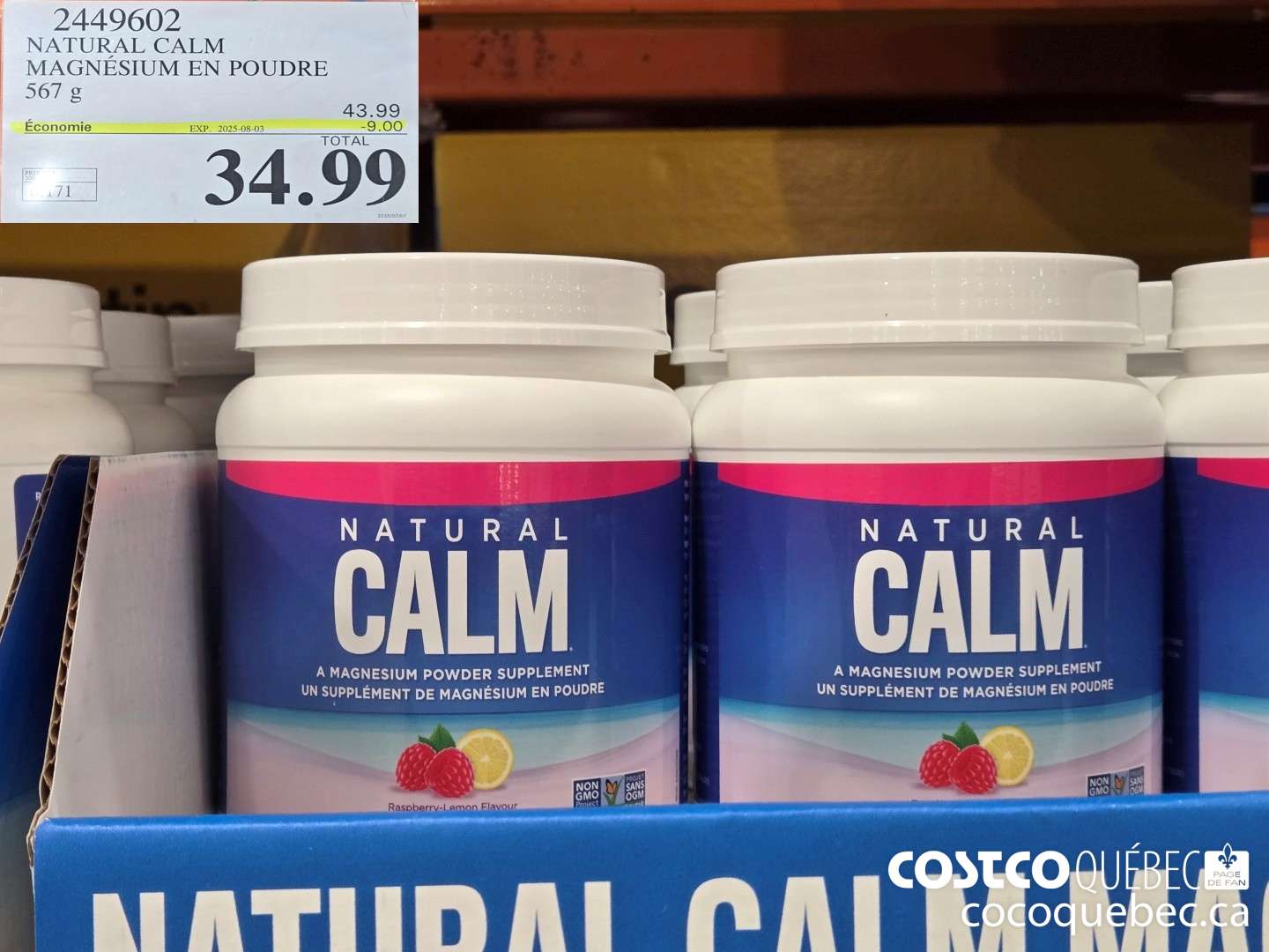 2449602 NATURAL CALM MAGNESIUM EN POUDRE 567 g  ($9.00 INSTANT SAVINGS EXPIRES ON 2025-08-03) $34.99