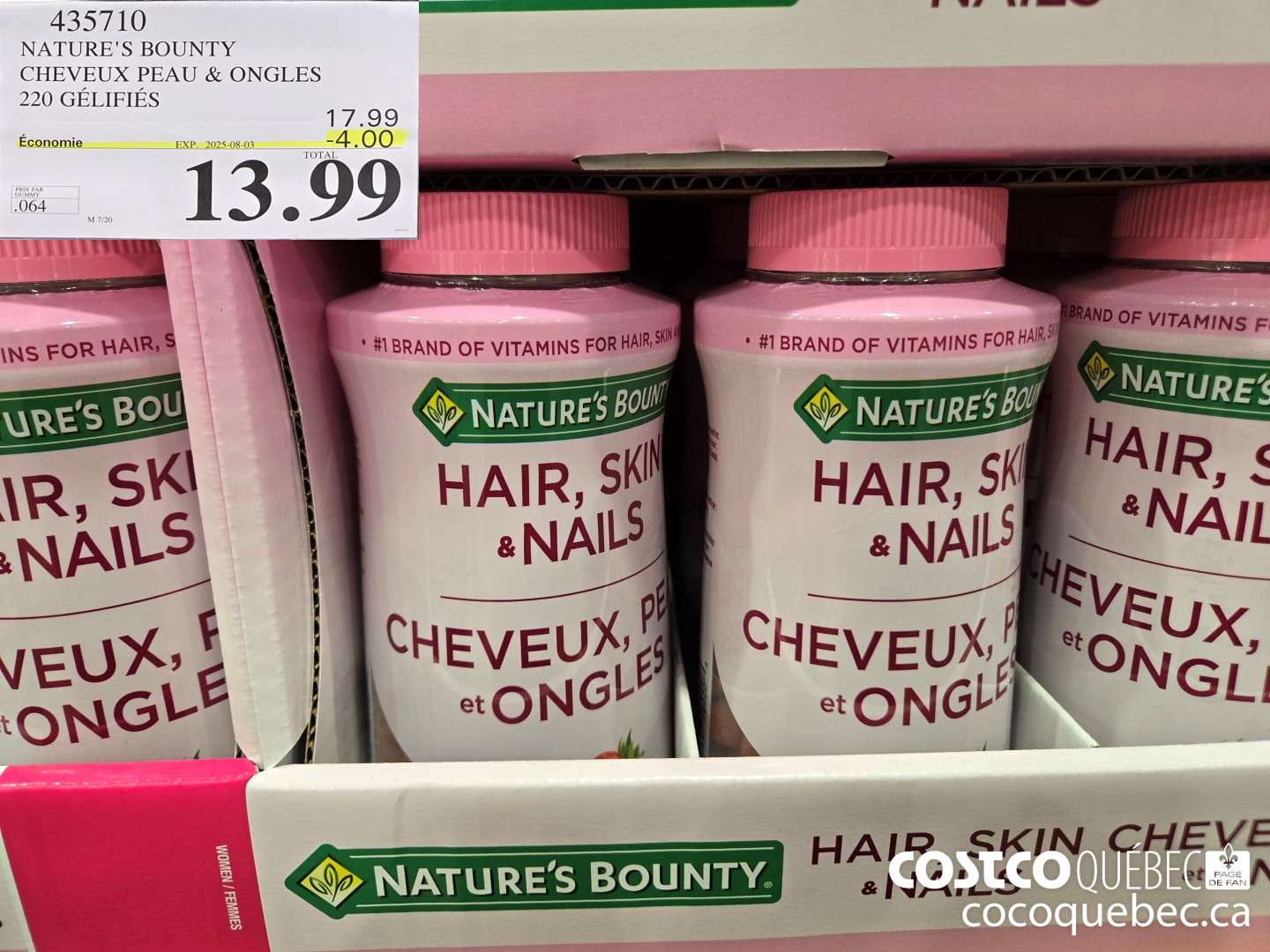 435710 NATURE'S BOUNTY CHEVEUX PEAU & ONGLES 220 GELIFIES ($4.00 INSTANT SAVINGS EXPIRES ON 2025-08-03) $13.99