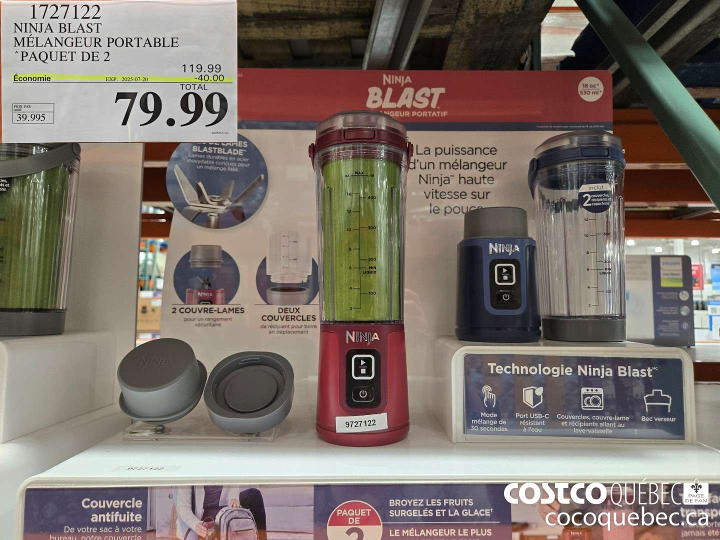 1727122 NINJA BLAST MELANGEUR PORTABLE PAQUET DE 2 ($40.00 INSTANT SAVINGS EXPIRES ON 2025-07-20) $79.99