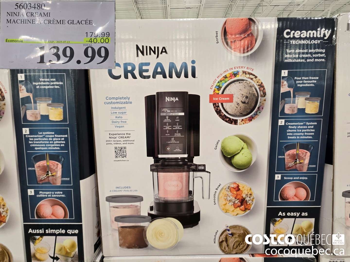 5603480 NINJA MACHINE A CREME GLACEE CREAMI  ($40.00 INSTANT SAVINGS EXPIRES ON 2025-07-13) $139.99