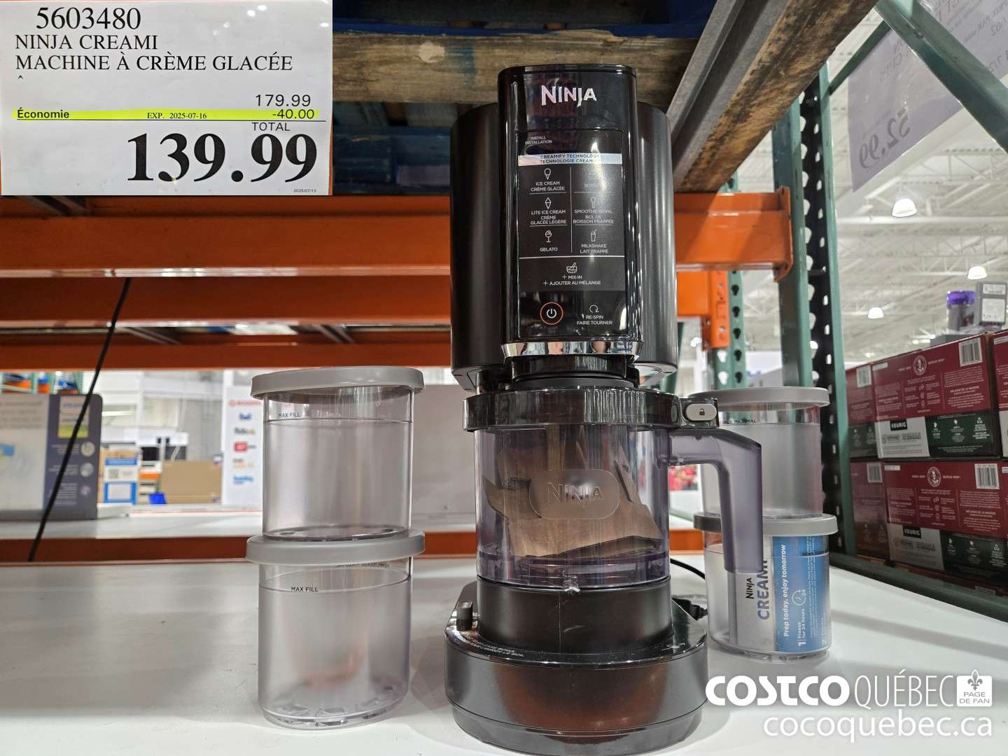 5603480 NINJA MACHINE A CREME GLACEE CREAMI  ($40.00 INSTANT SAVINGS EXPIRES ON 2025-07-16) $139.99