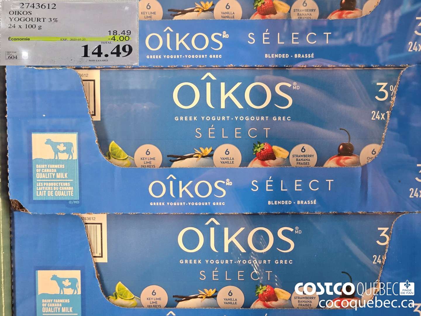2743612 OIKOS YOGURT 3% 24x 100 g  ($4.00 INSTANT SAVINGS EXPIRES ON 2025-07-27) $14.49
