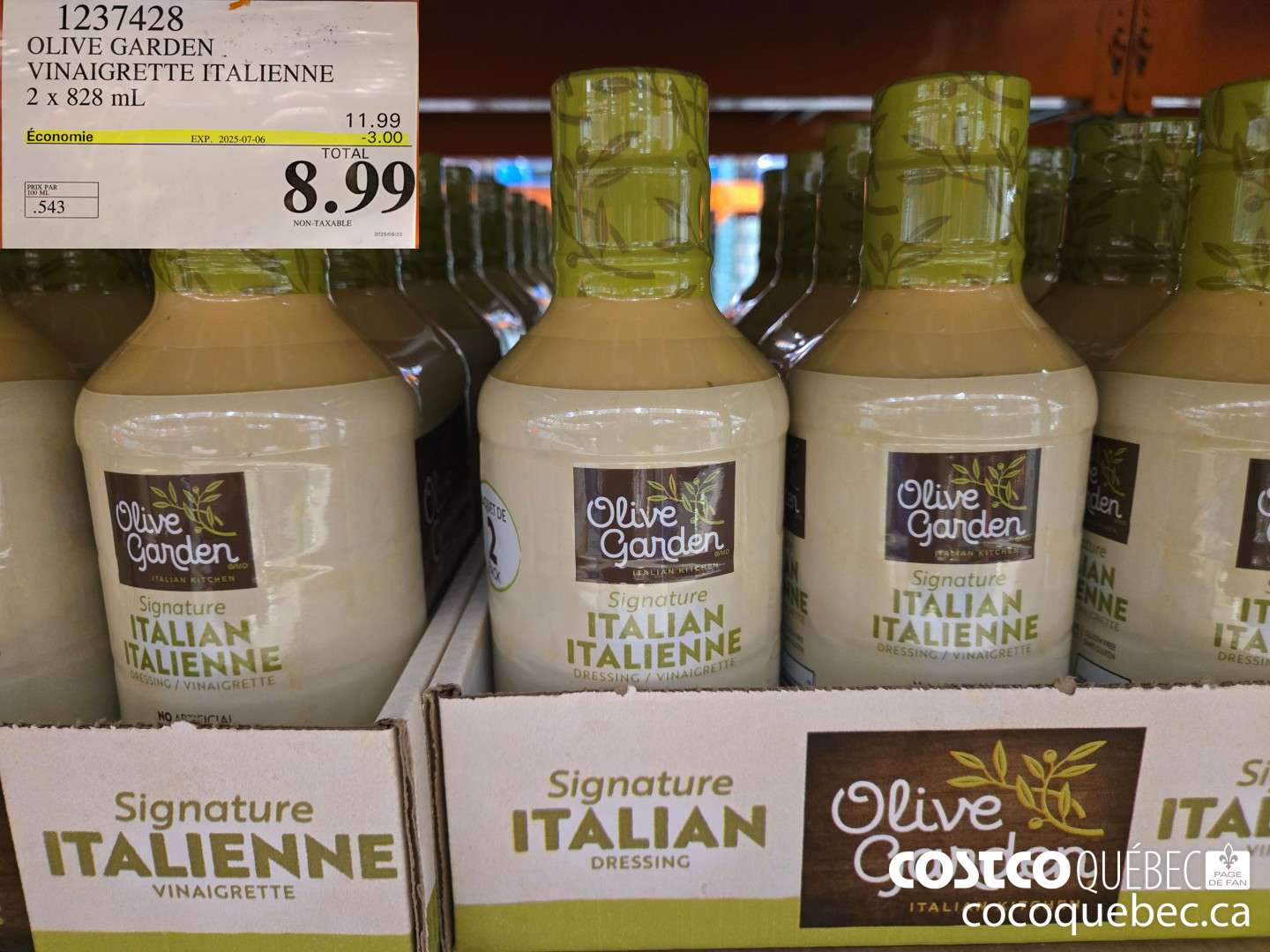 1237428 OLIVE GARDEN VINAIGRETTE ITALIENNE 2 X 828 mL  ($3.00 INSTANT SAVINGS EXPIRES ON 2025-07-06) $8.99