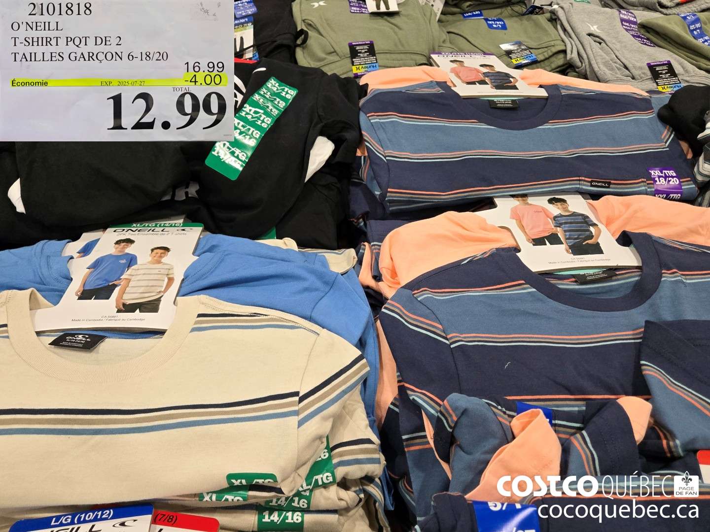 2101818 O'NEILL T-SHIRT PQT DE 2 TAILLES GARCON 6-18/20  ($4.00 INSTANT SAVINGS EXPIRES ON 2025-07-27) $12.99