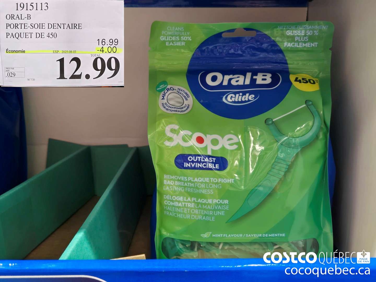 1915113 ORAL-B PORTE-SOIE DENTAIRE PAQUET DE 450  ($4.00 INSTANT SAVINGS EXPIRES ON 2025-08-03) $12.99